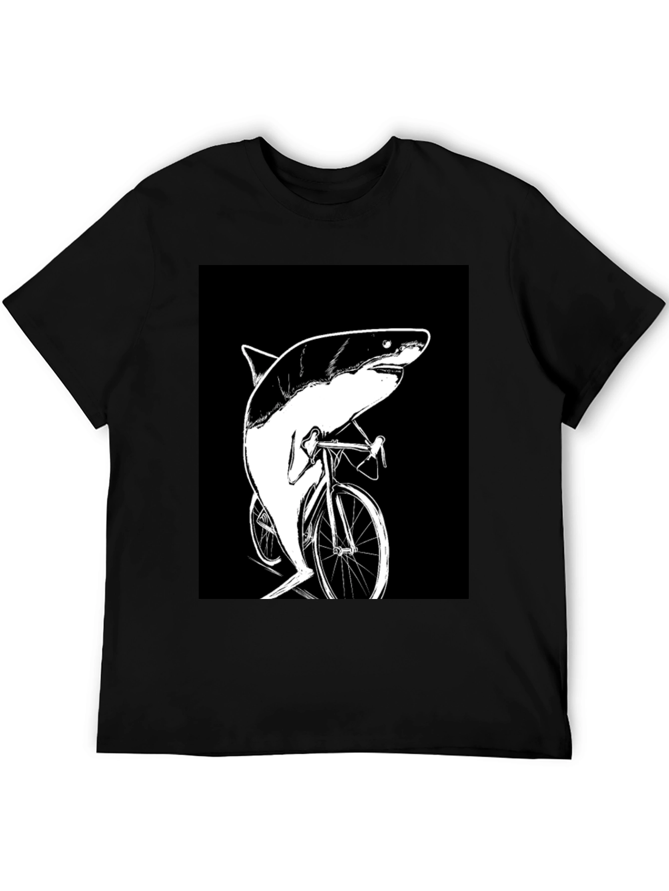 Black Shark on Bike T-Shirt - Funny Animal Graphic Tee view 5