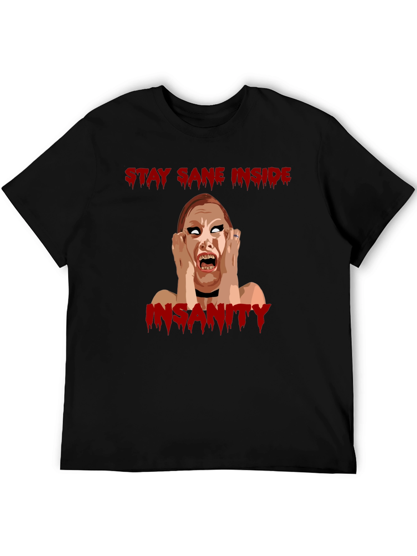 Black Stay Sane Inside Horror Graphic T-Shirt view 5