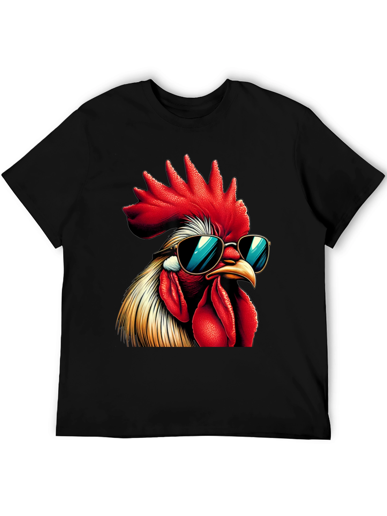 Black Cool Rooster Graphic Tee - Funny Chicken T-Shirt view 5