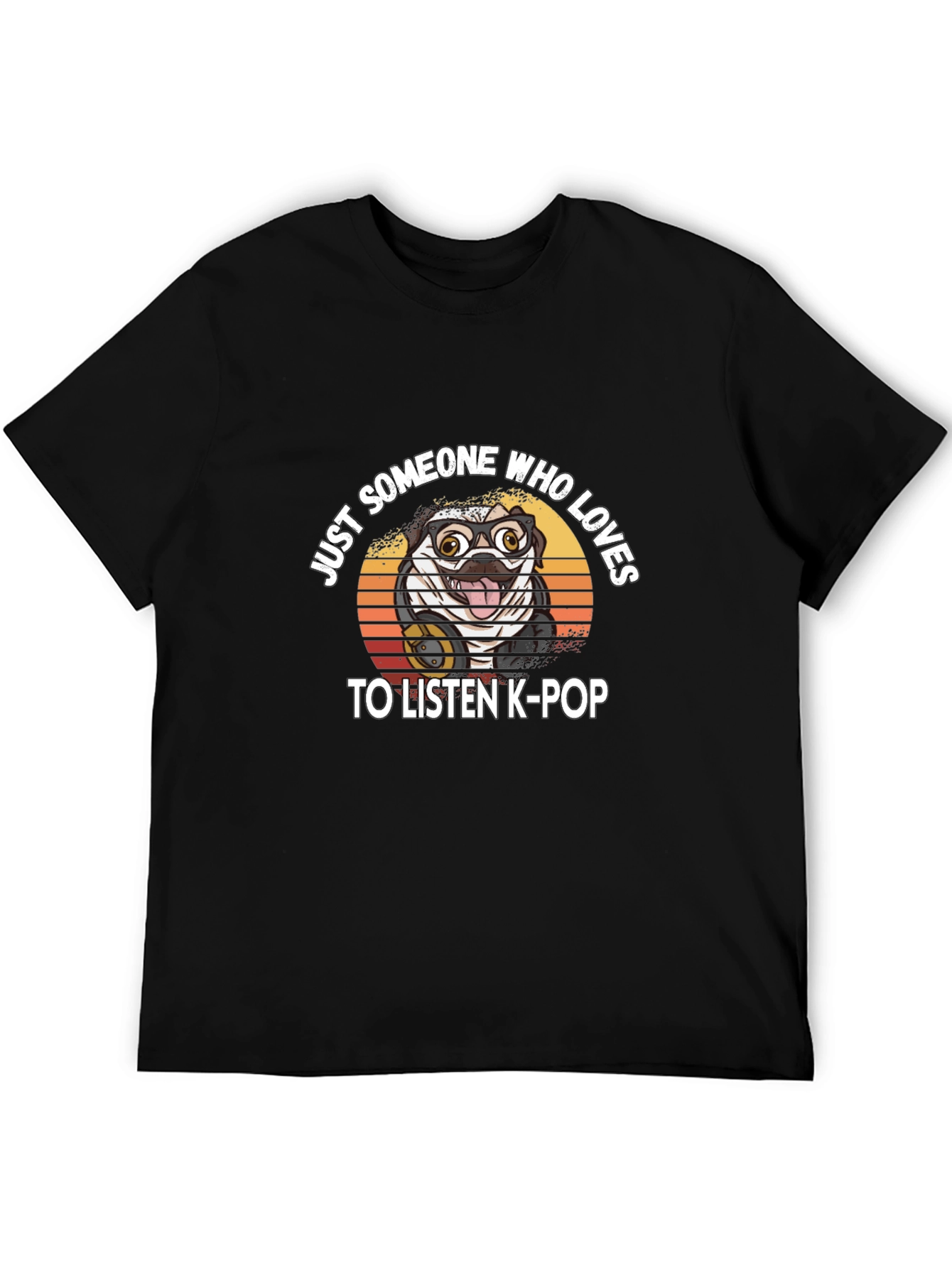 Black K-Pop Loving Pug T-Shirt view 5
