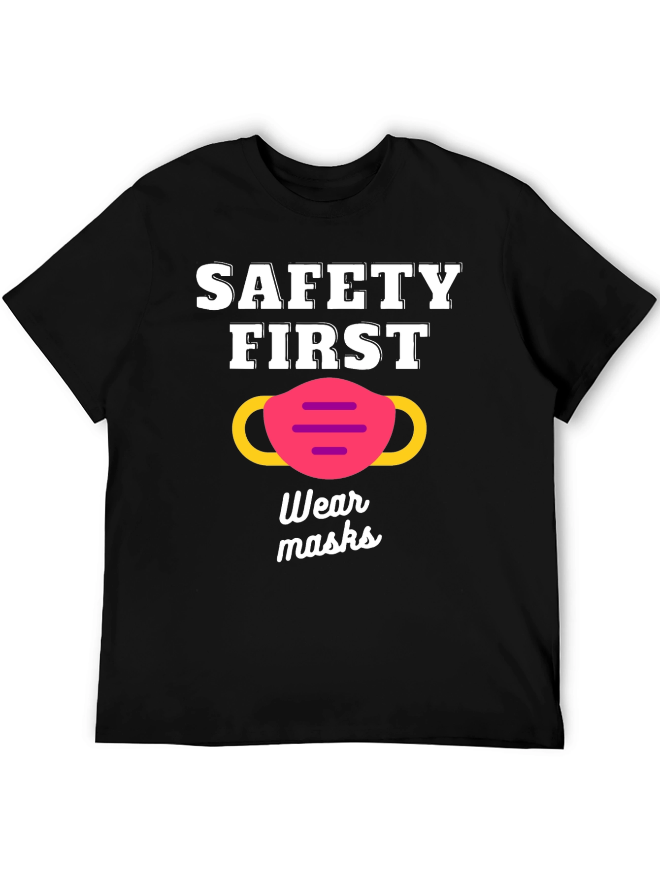 Black Safety First Wear Masks Graphic Tee view 5