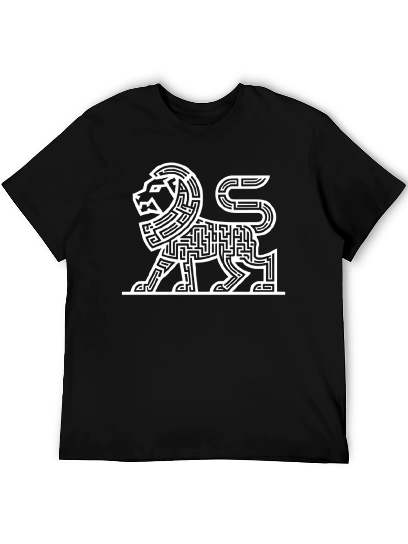 Black Maze Lion Graphic Tee - Modern Art Shirt view 5