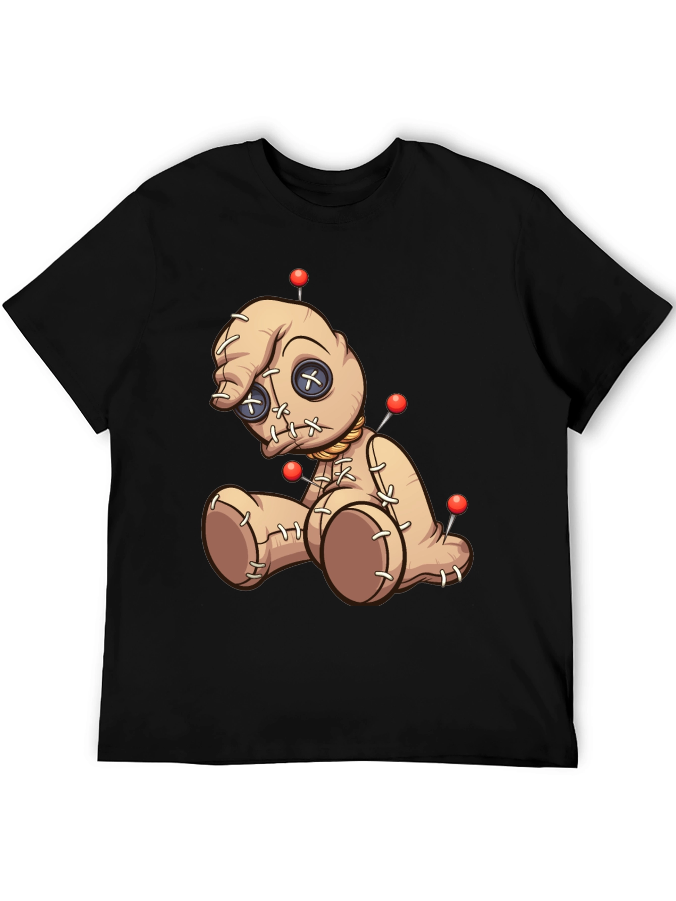 Black Voodoo Doll Graphic Print T-Shirt - Black view 5