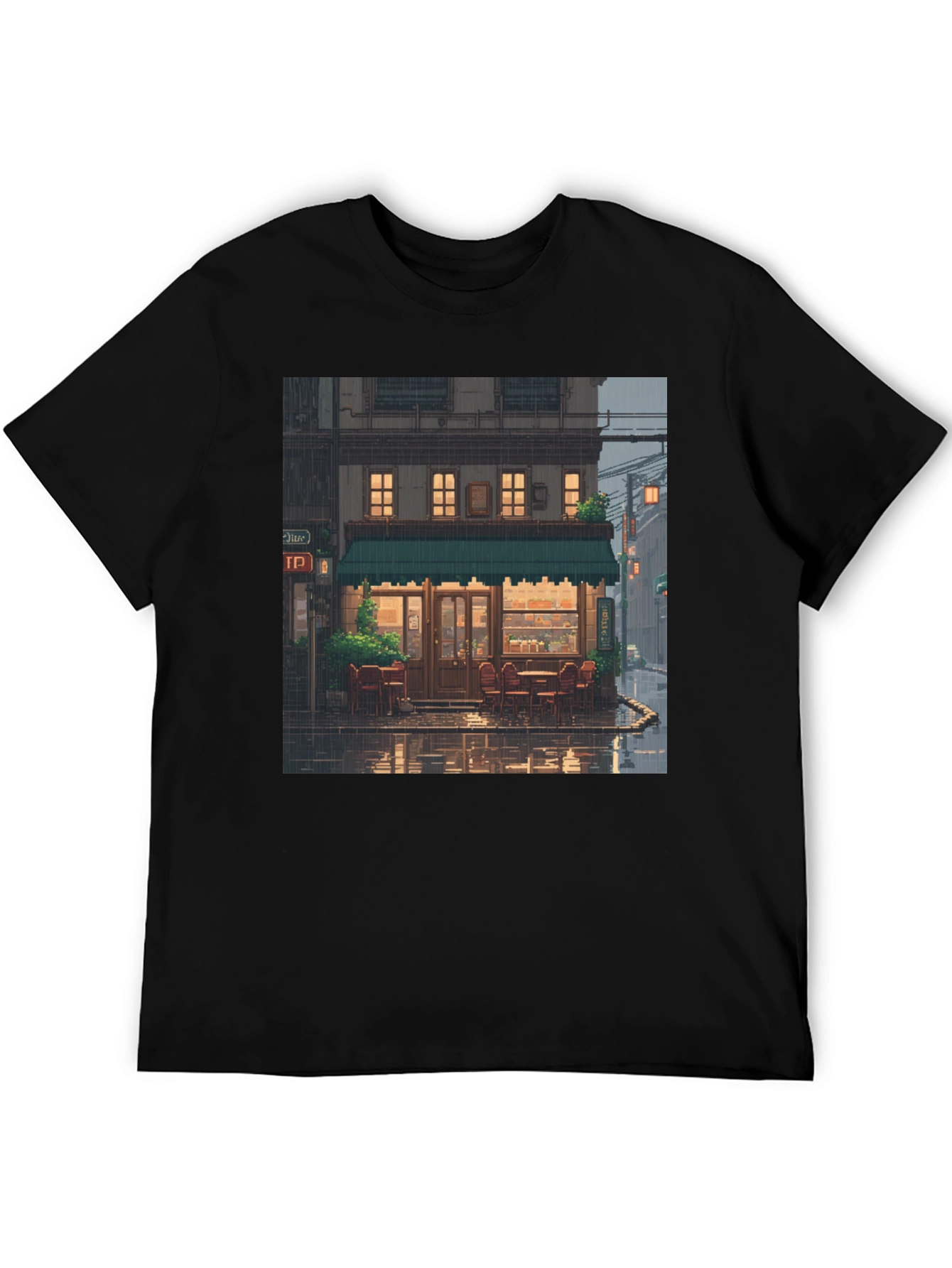 Black Rainy Day Cafe T-Shirt view 5