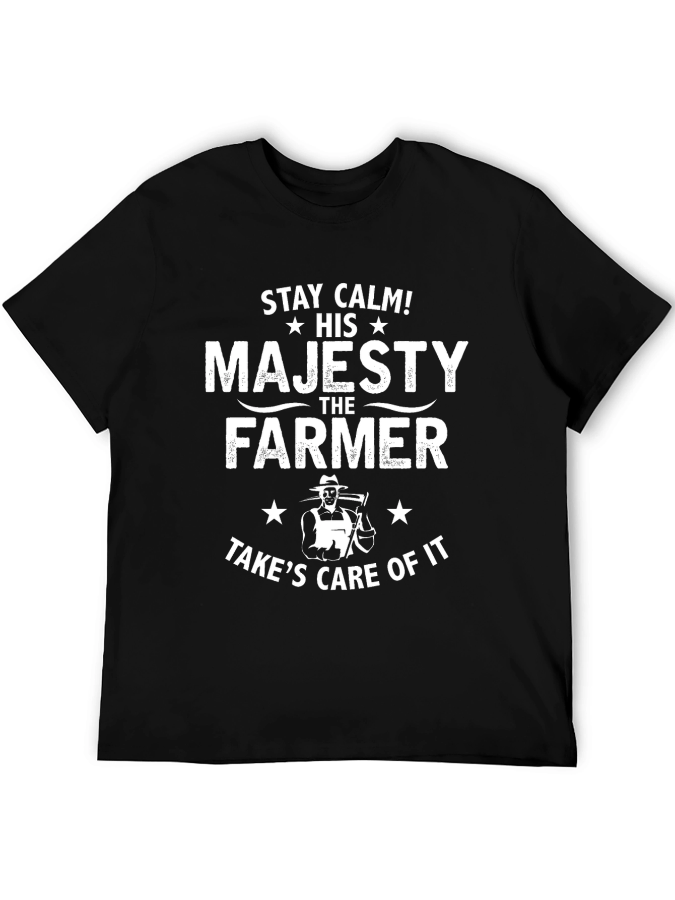 Black Stay Calm Majesty Farmer T-Shirt view 5