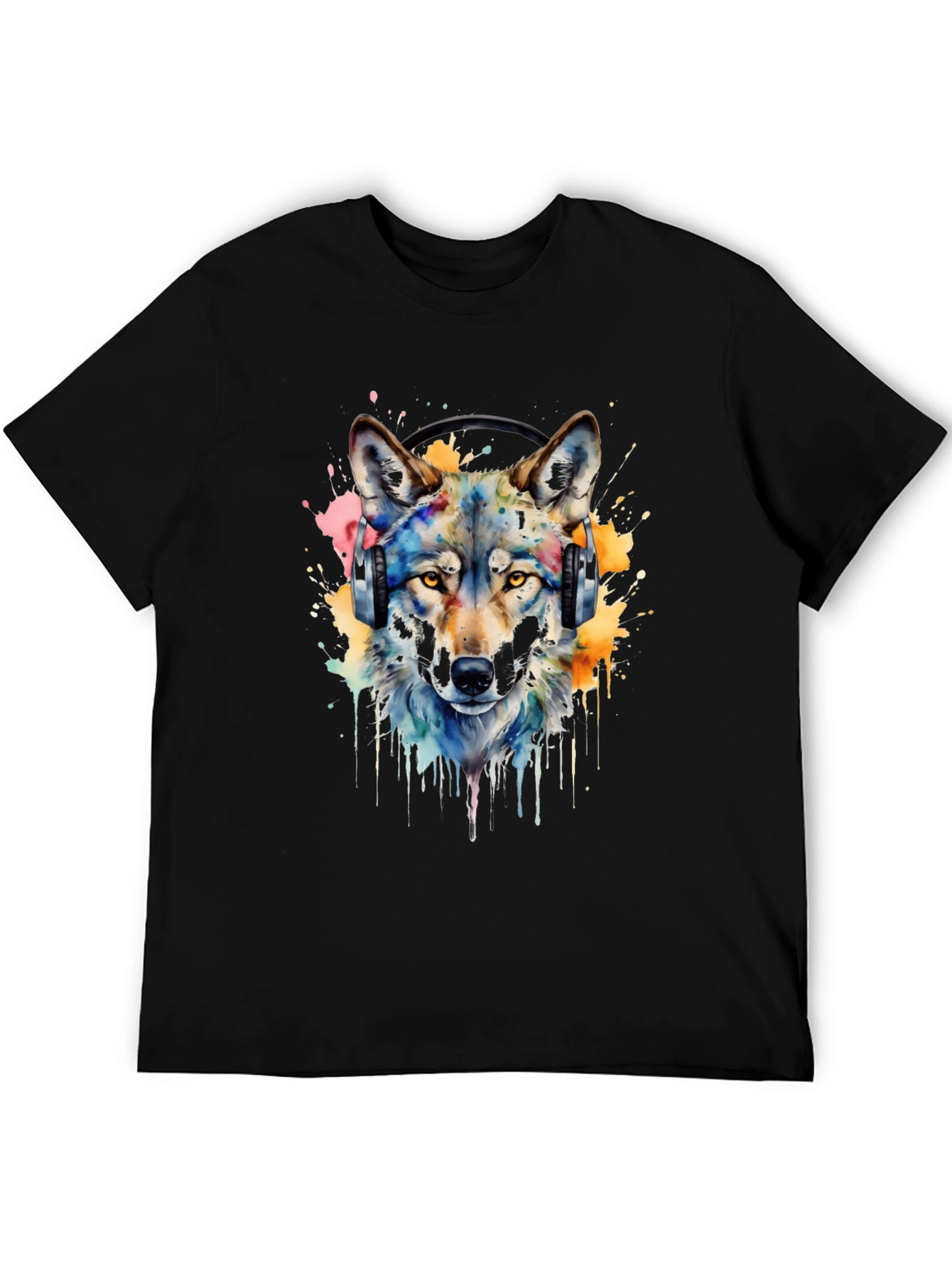 Black Wolf Headphone Graphic Tee view 5