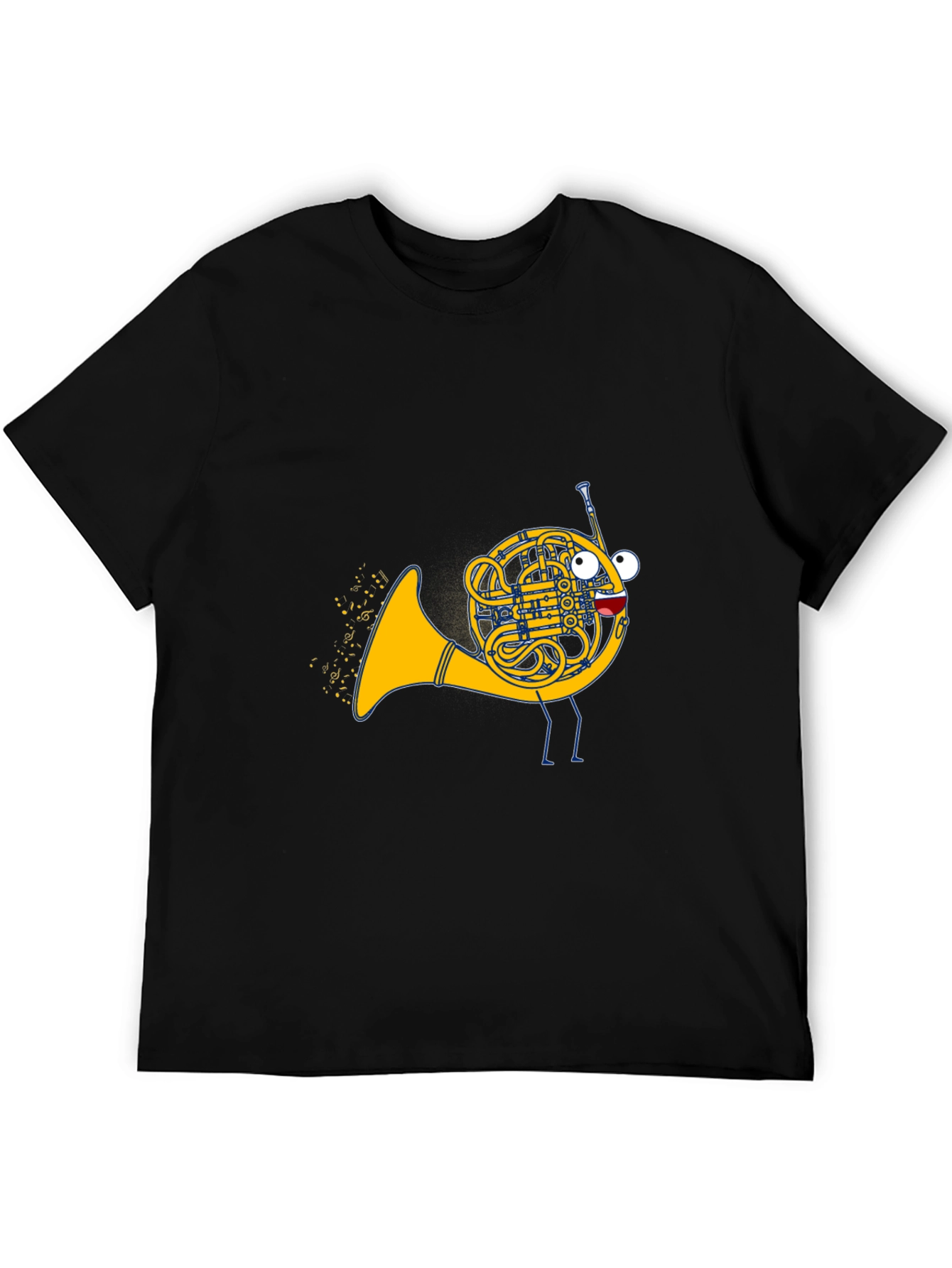 Black Musical French Horn Cartoon T-Shirt view 5
