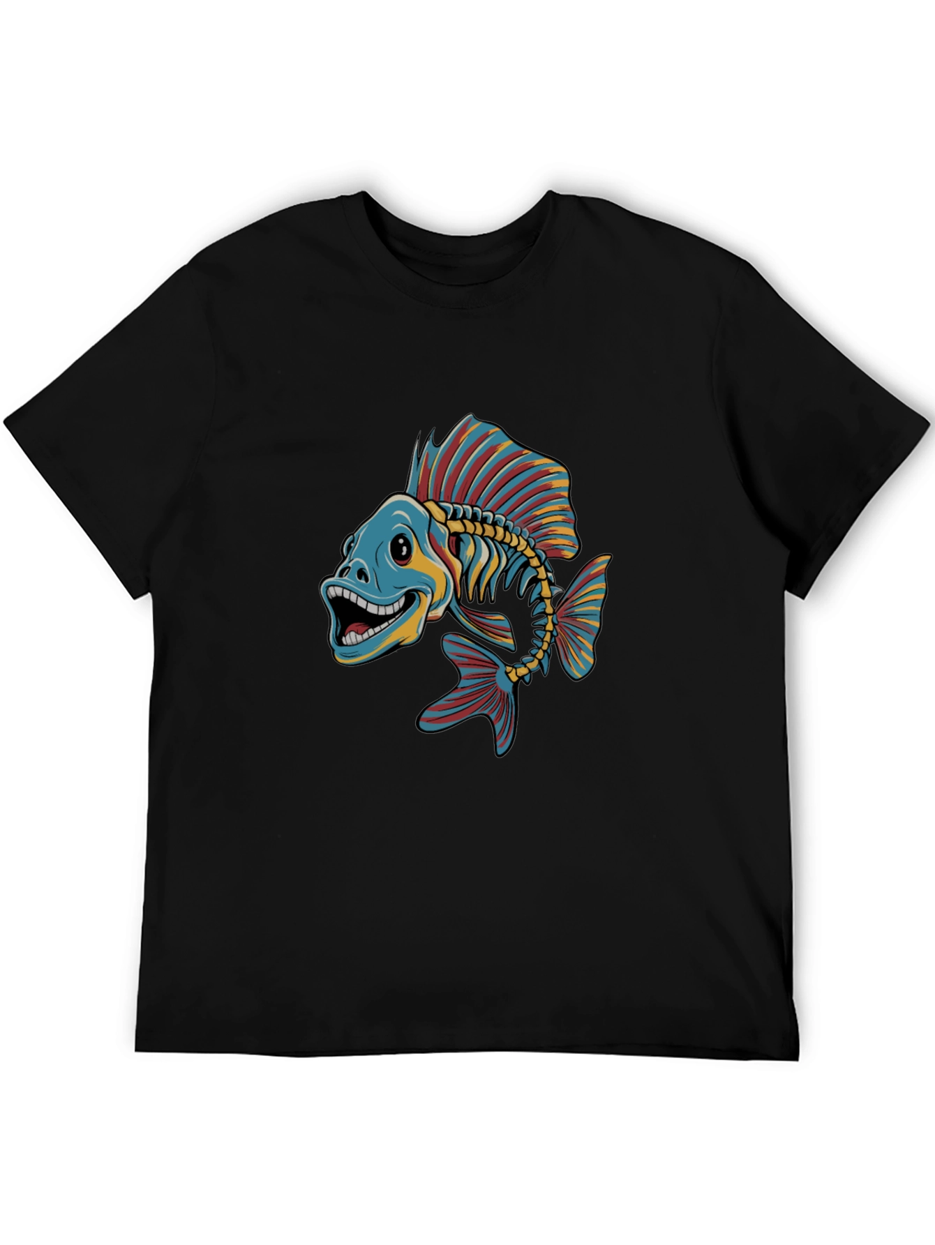 Black Cool Fishbone Graphic Tee - Black Cotton Shirt view 5