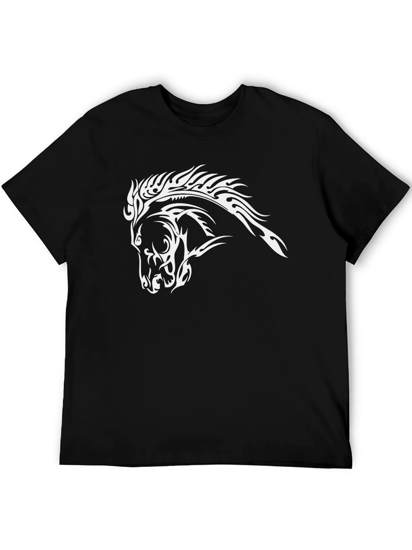 Black Black T-Shirt with Tribal Horse Head Design view 5