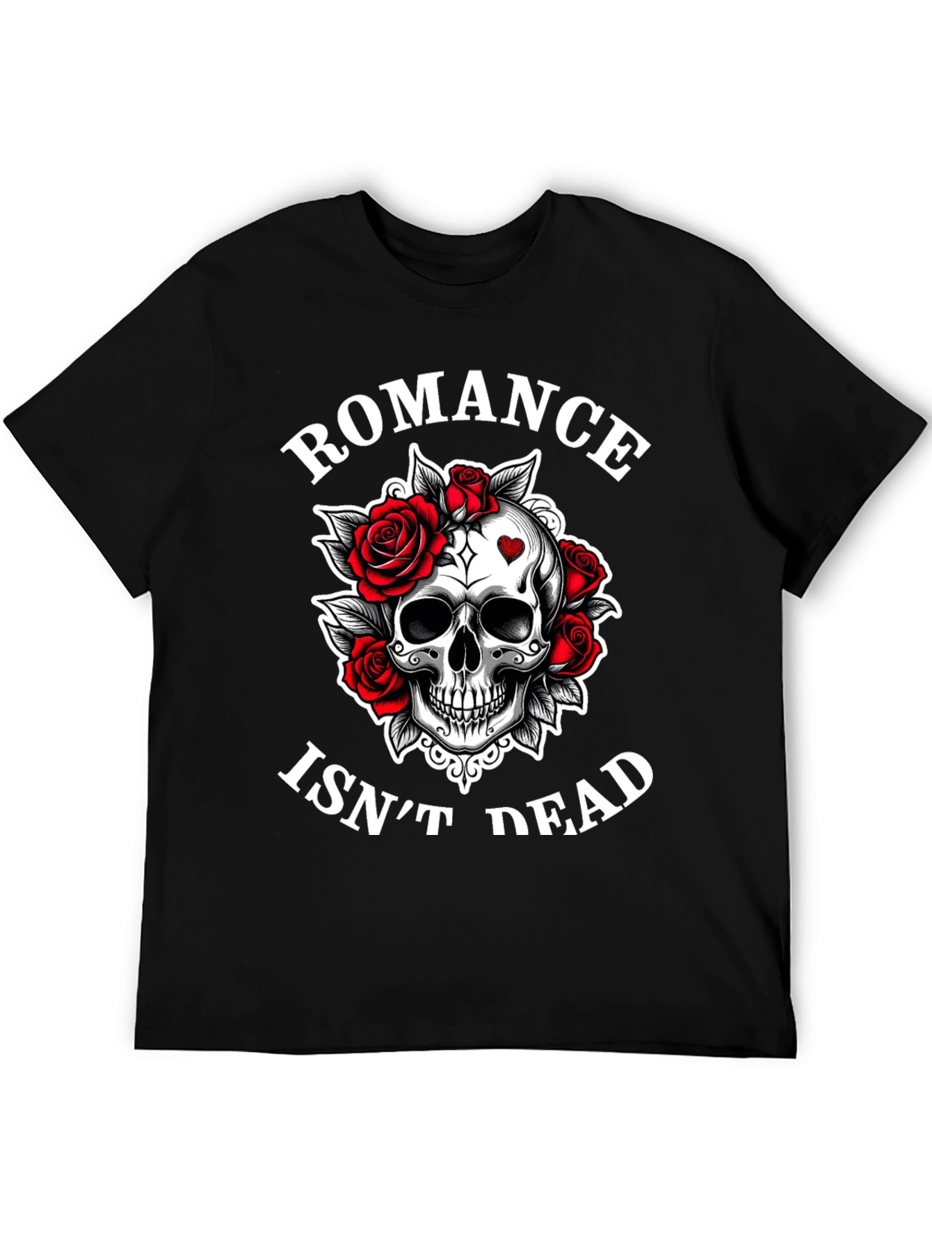 Black Romance Isn't Dead Skull & Roses Graphic T-Shirt view 5