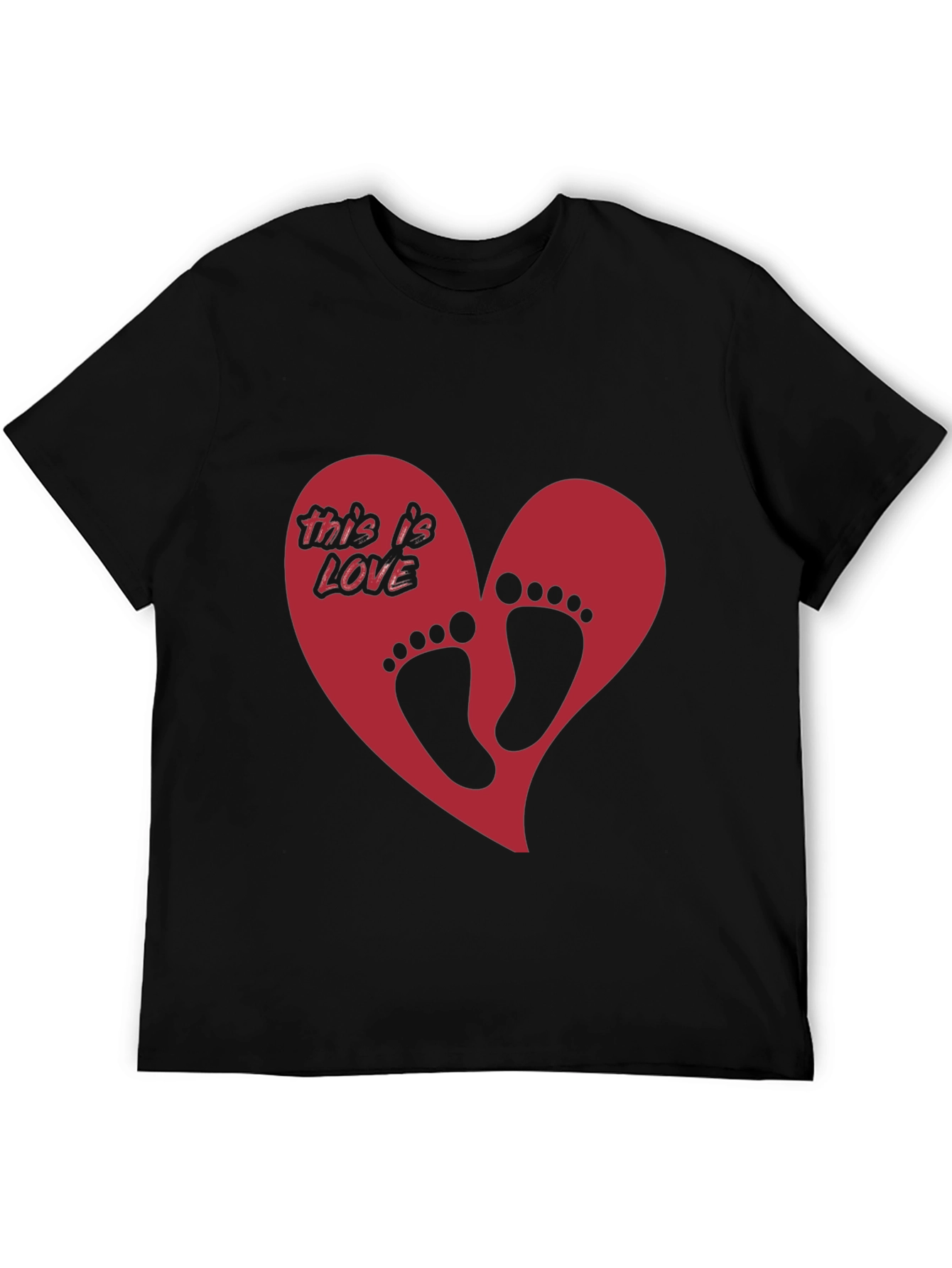 Black Love Footprint Heart Graphic Tee - Trendy Black T-Shirt view 5