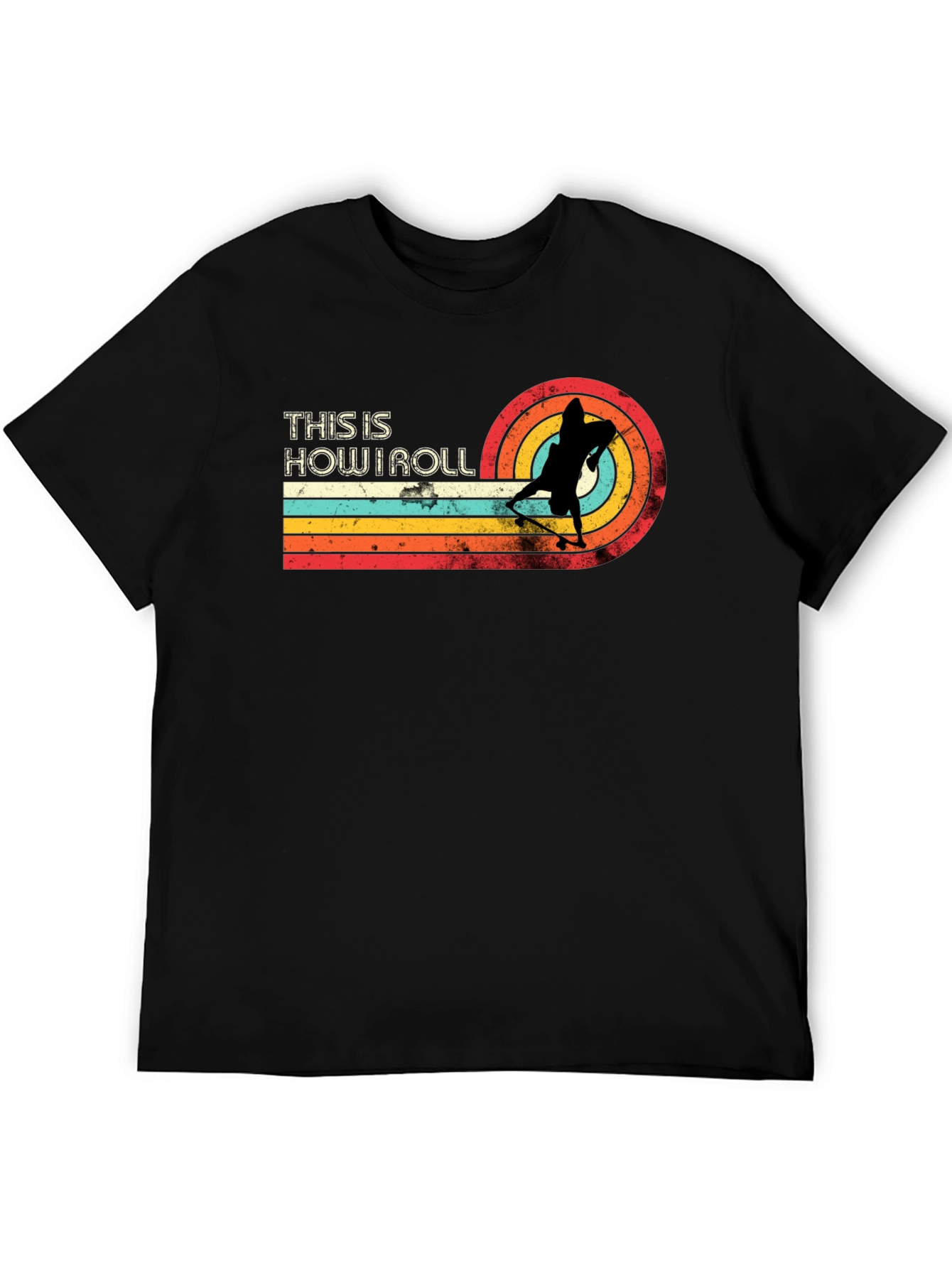 Black This Is How I Roll Skateboard Retro Graphic T-Shirt view 5