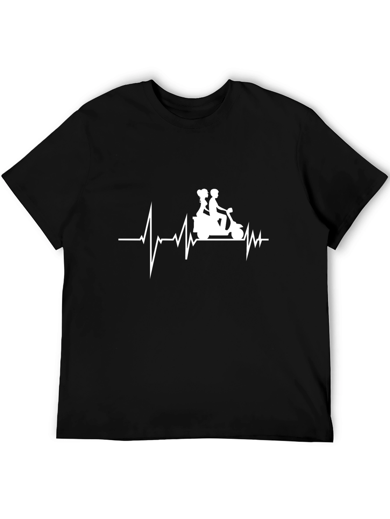 Black Heartbeat Scooter Couple T-Shirt - Black view 5