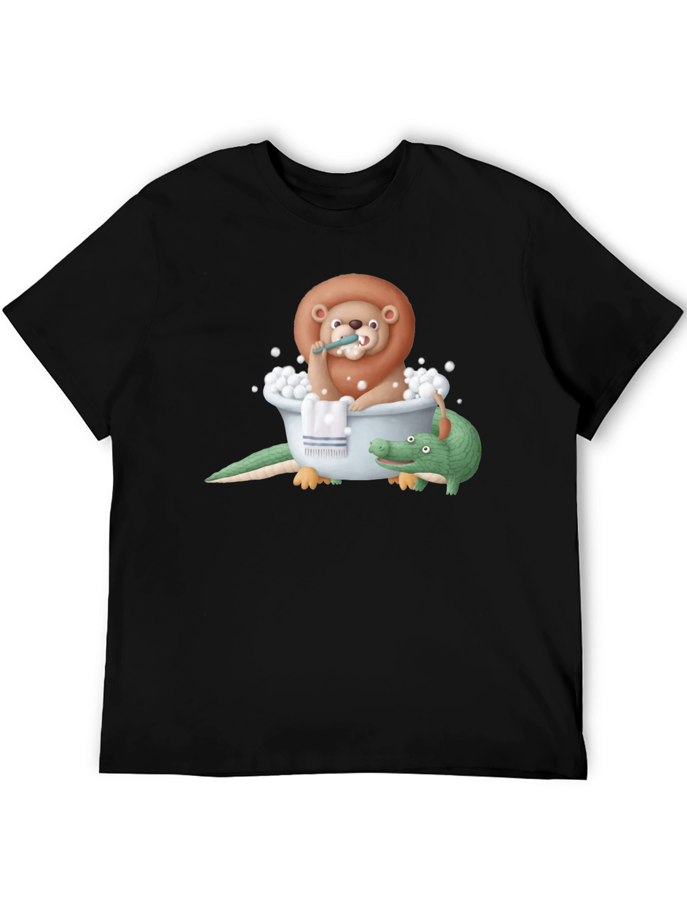 Black Lion and Crocodile Bath Time T-Shirt view 5