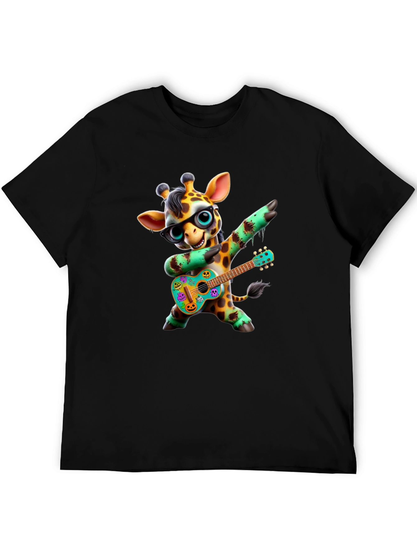 Black Giraffe Guitar Player Graphic Tee - Black view 5