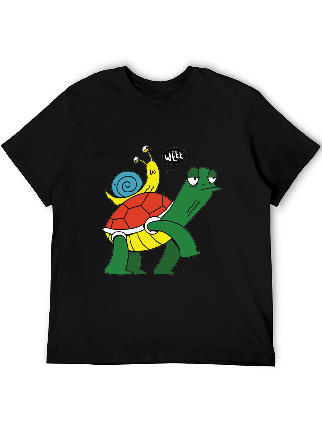 Black Funny Turtle and Snail Cartoon Black T-Shirt view 5