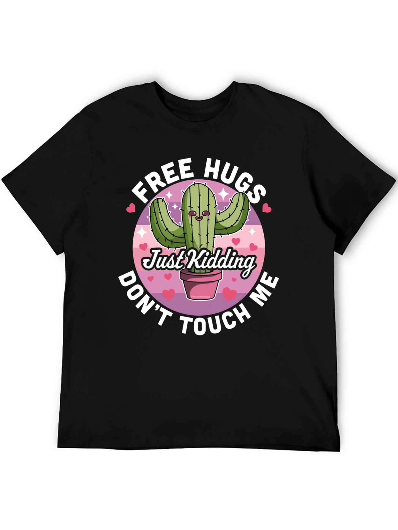 Black Funny Cactus Free Hugs T-Shirt - Don't Touch Me view 5