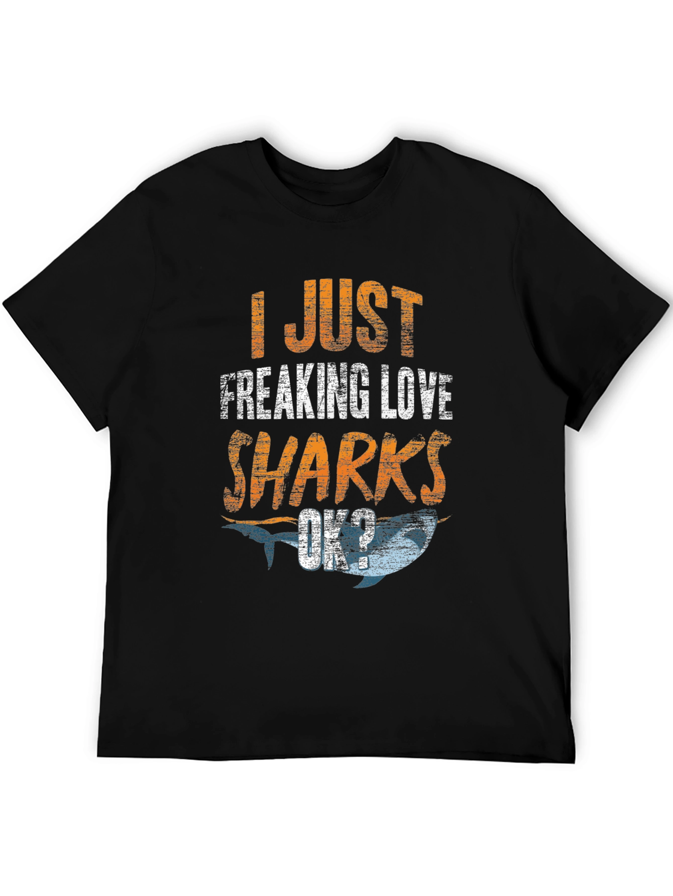 Black I Just Freaking Love Sharks Men's Black T-Shirt view 5