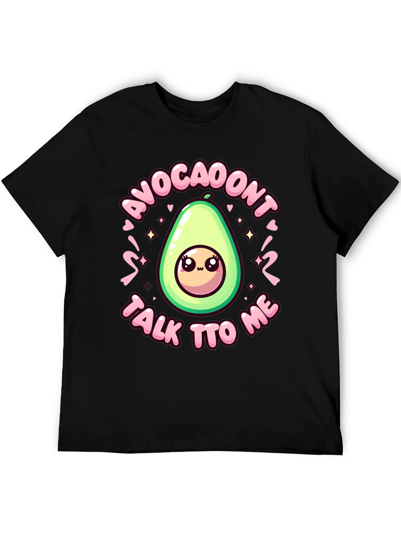 Black Cute Avocado Cartoon S'Avoca-Don't Talk To Me Black T-Shirt view 5