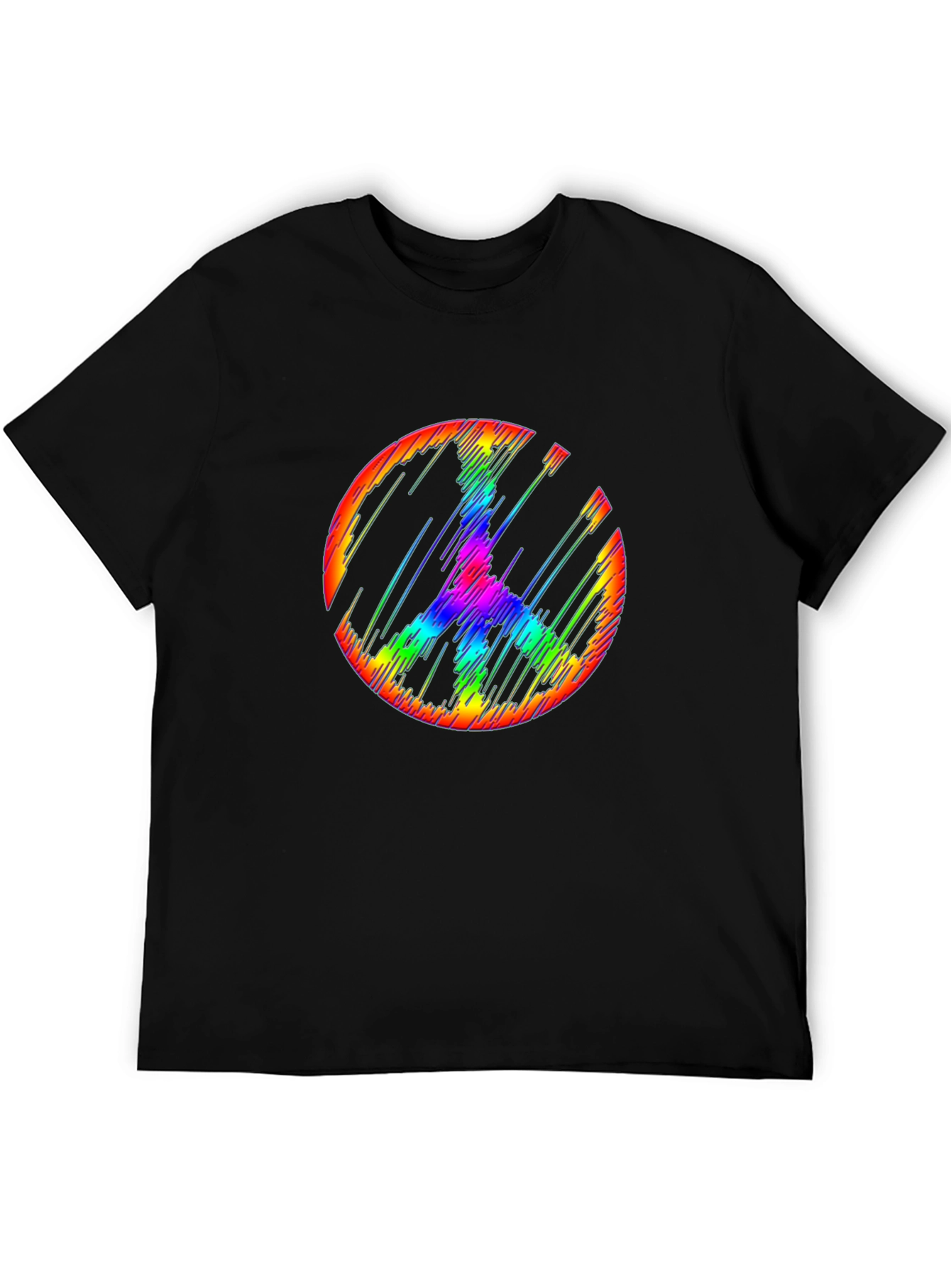 Black Rainbow Peace Sign Graphic Tee - Mens Black T-Shirt view 5