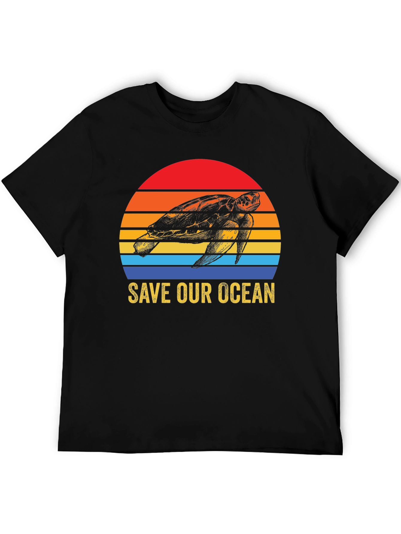 Black Save Our Ocean Turtle Graphic T-Shirt view 5