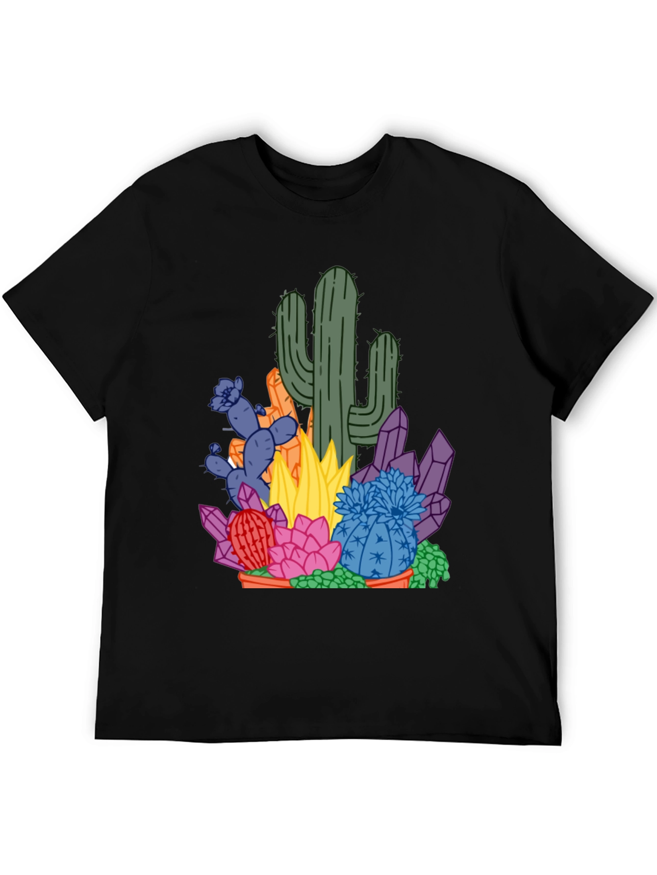Black Cactus & Crystal Graphic Tee - Black Cotton Casual Shirt view 5