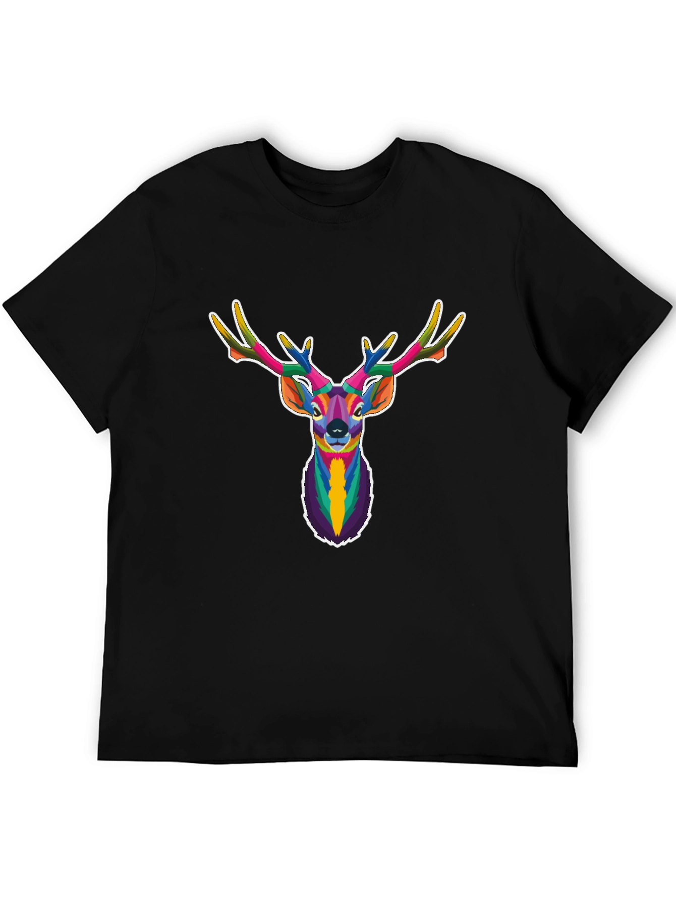 Black Geometric Deer Head Graphic Tee - Black view 5