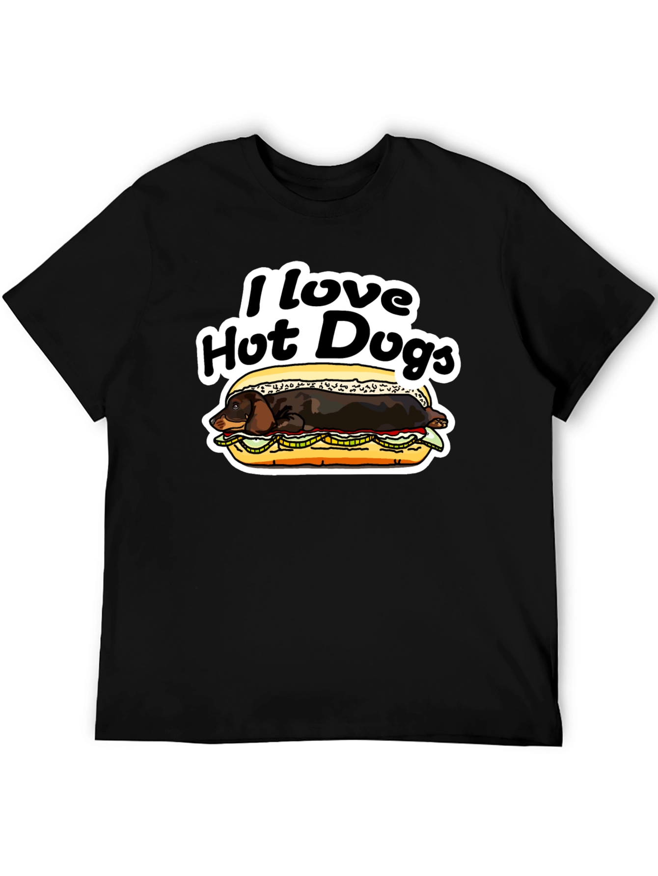 Black I Love Hot Dogs T-Shirt Dachshund Humor Tee view 5