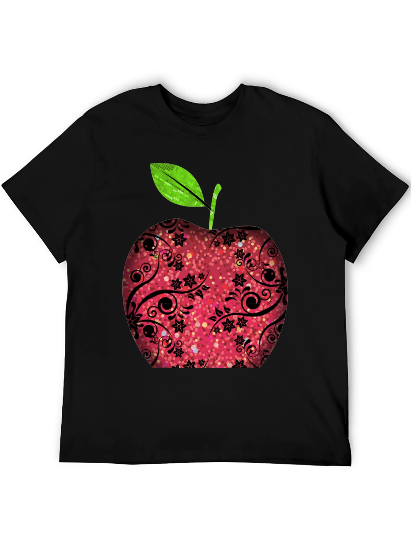Black Apple Graphic Print Black T-Shirt view 5