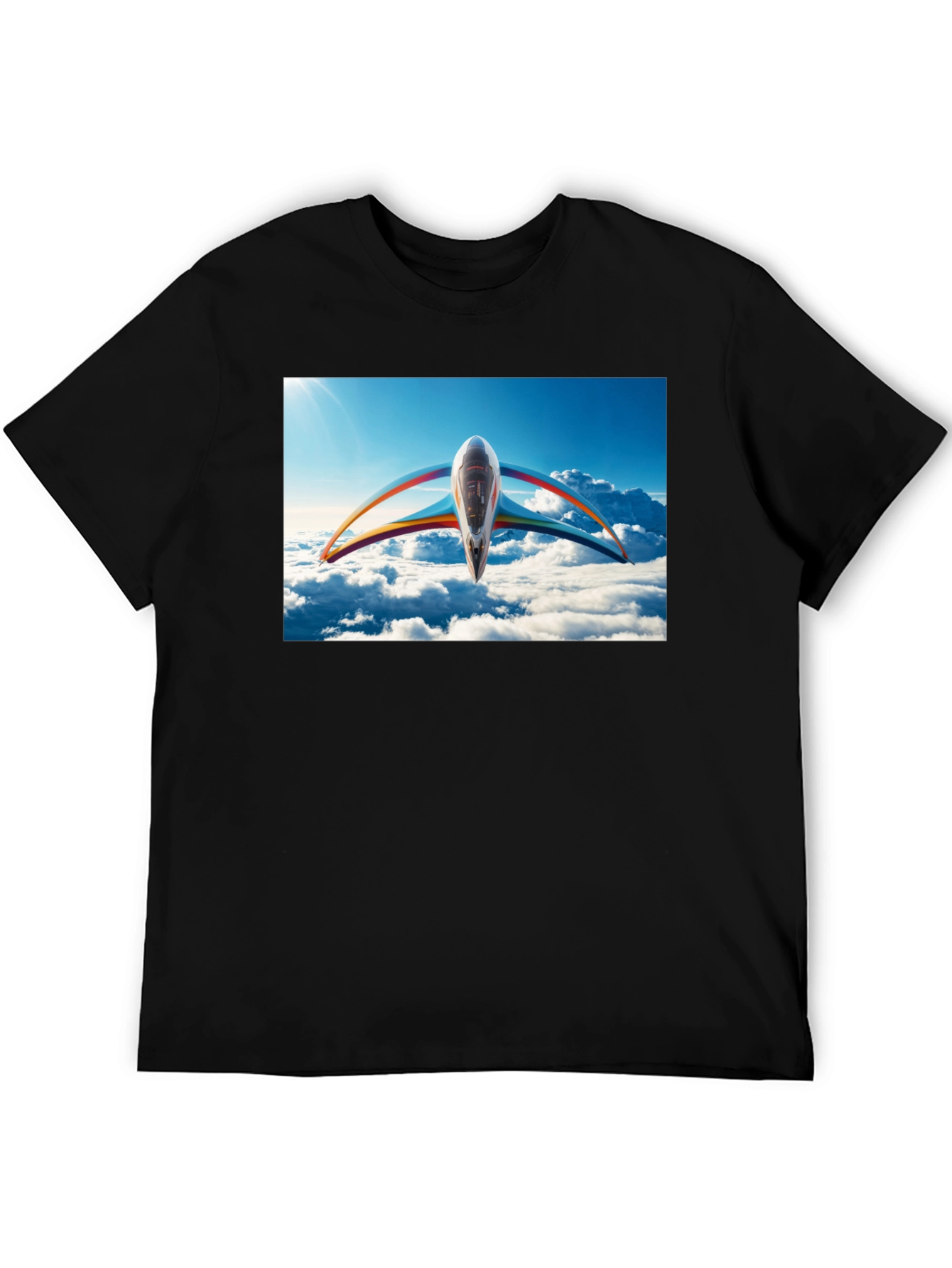 Black Futuristic Plane Graphic T-Shirt view 5