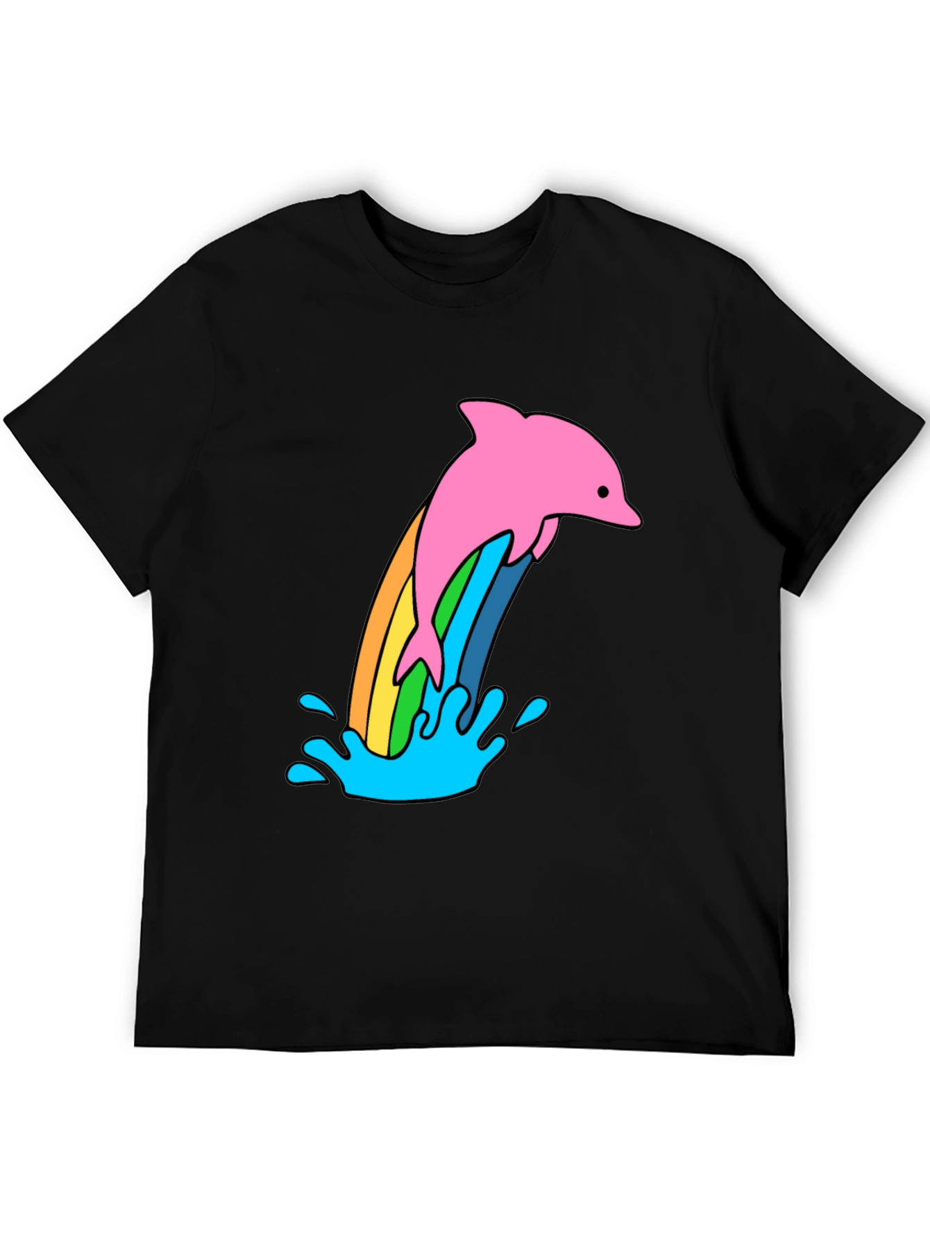 Black Rainbow Dolphin Black T-Shirt view 5