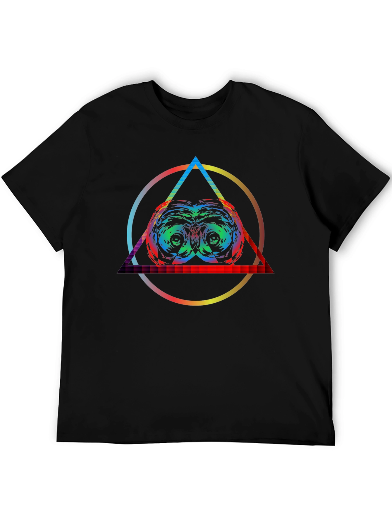 Black Psychedelic Owl Eye T-Shirt - Colorful Graphic Tee view 5