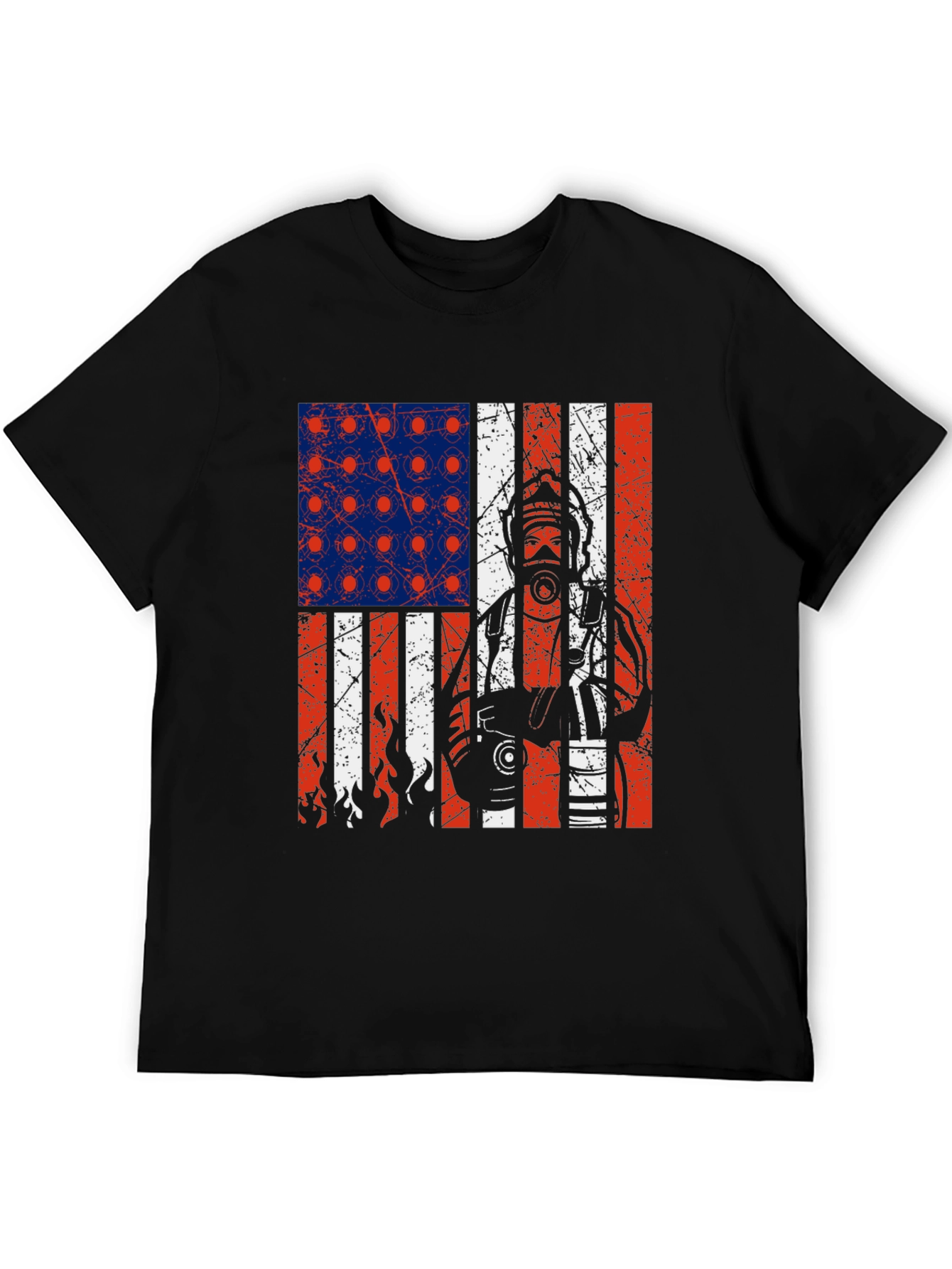Black Firefighter American Flag Graphic T-Shirt view 5