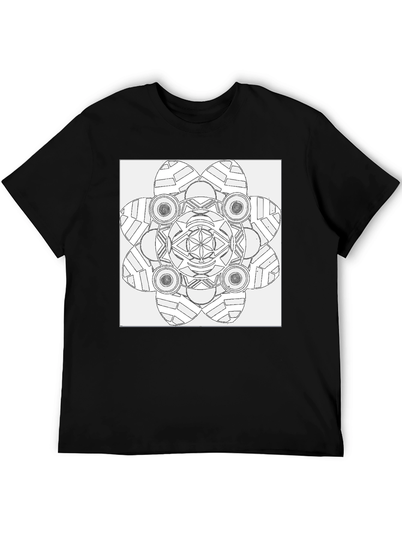 Black Geometric Mandala Print Black T-Shirt view 5