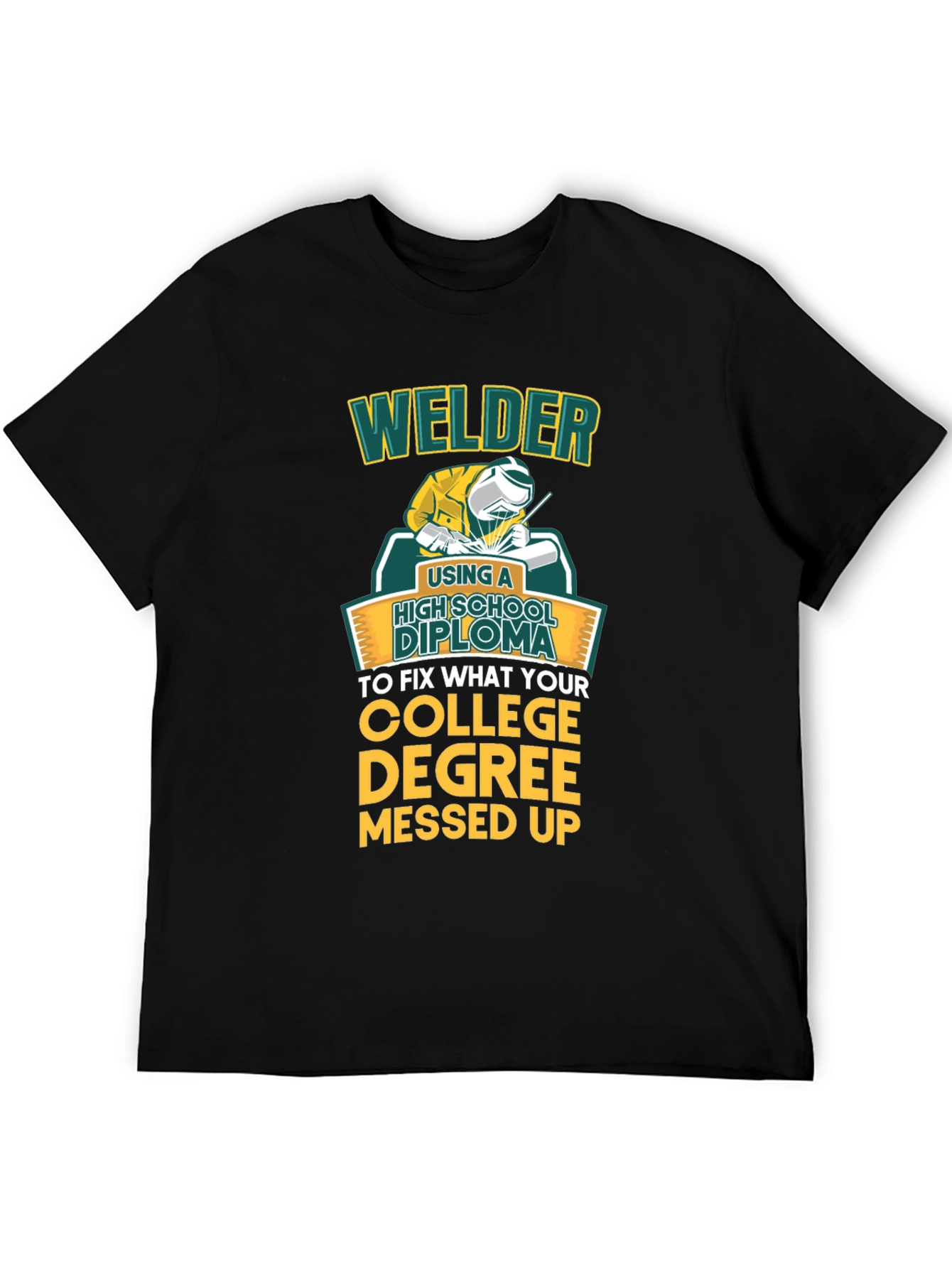 Black Welder High School Diploma Funny Black T-Shirt view 5