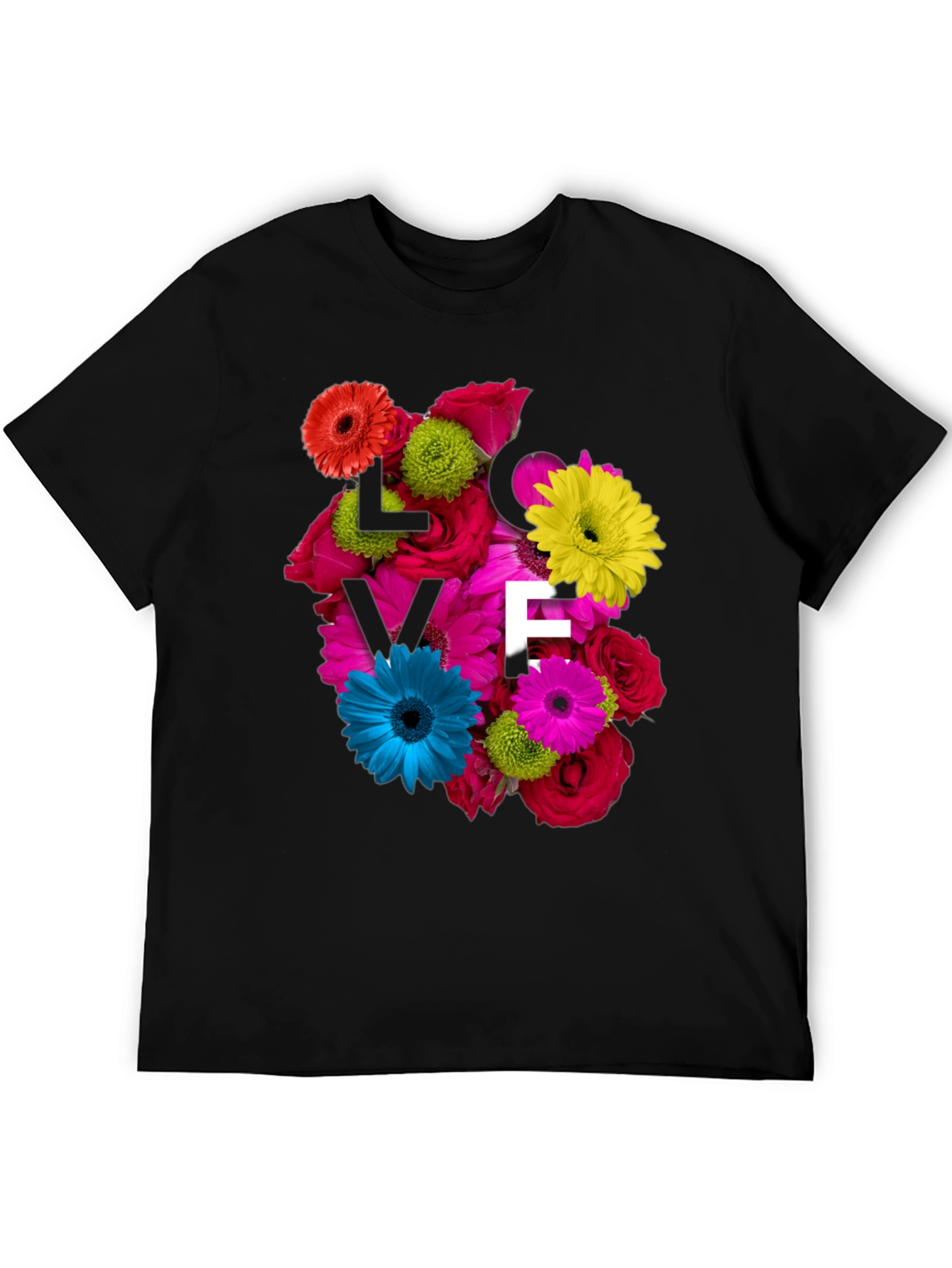 Black Floral Love T-Shirt - Unique Design view 5