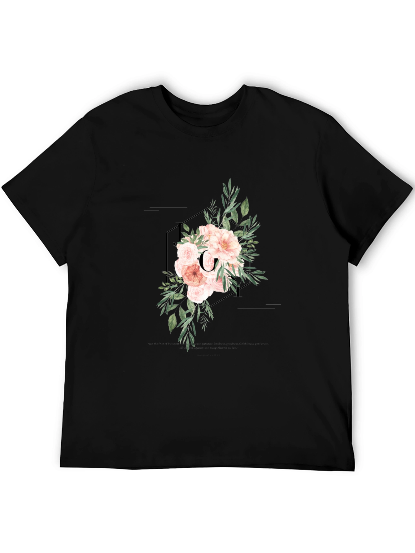 Black Floral Initial C Black T-Shirt view 5