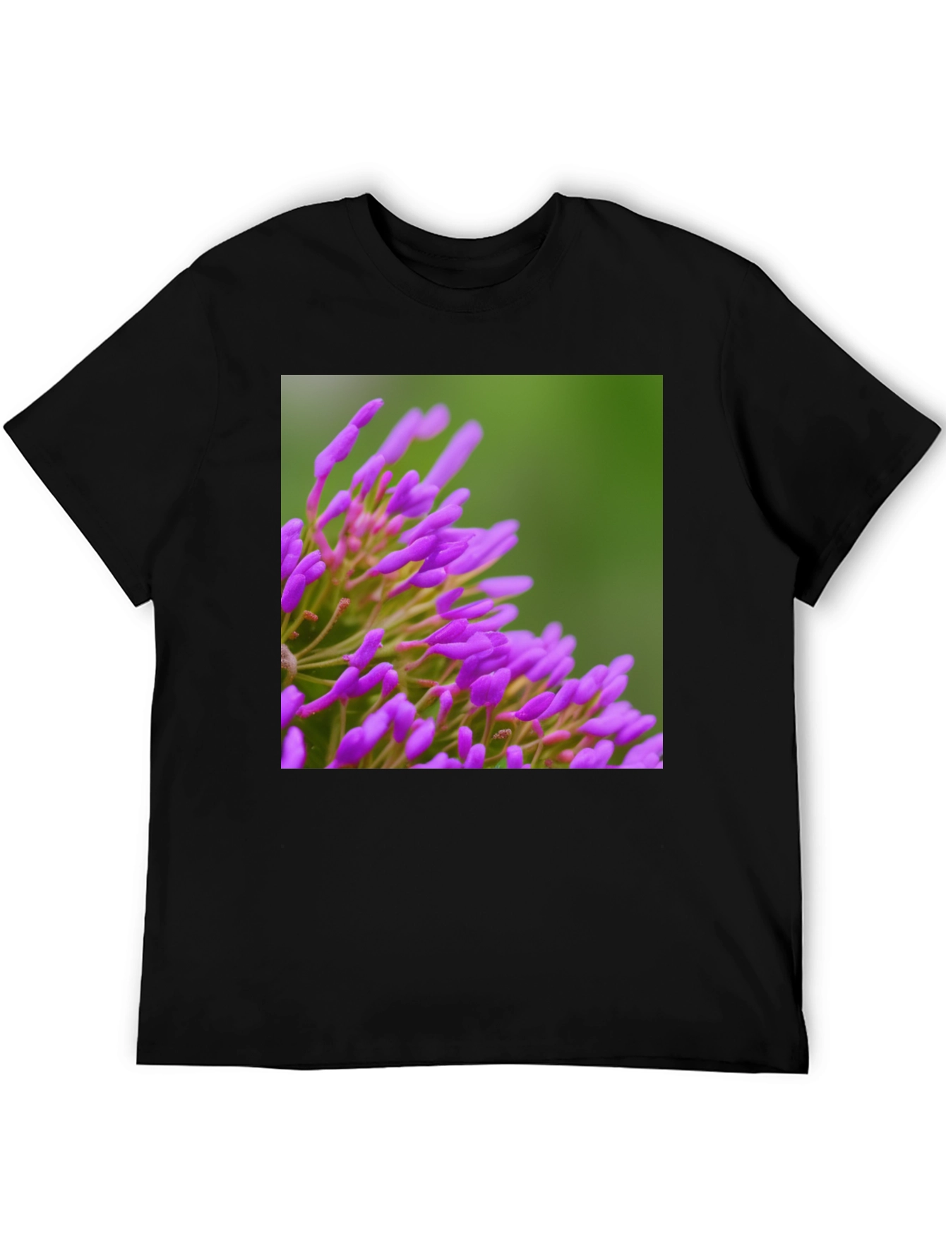 Black Purple Floral Print Black T-Shirt view 5