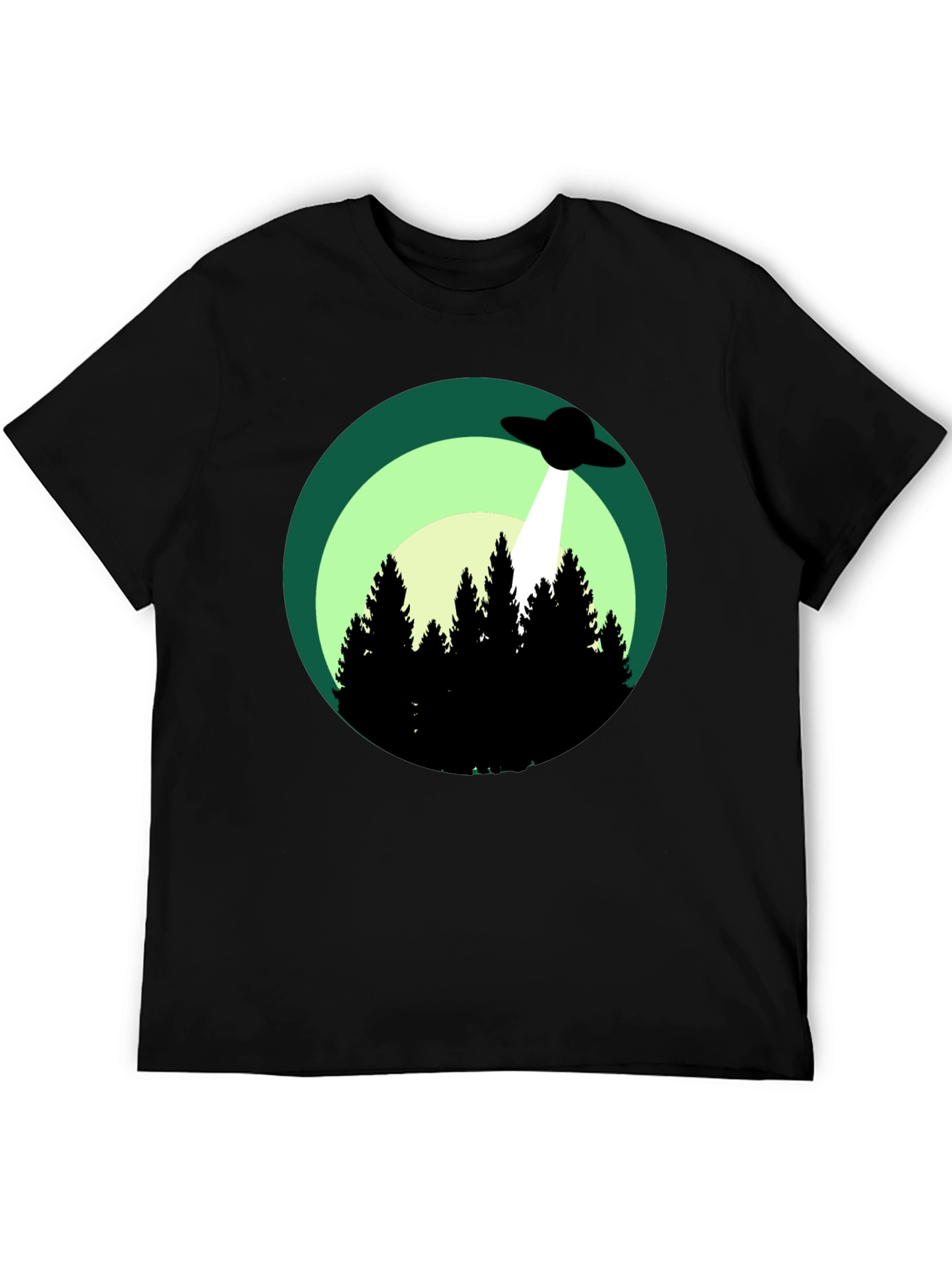 Black UFO Abduction Graphic Tee - Forest Scene Black T-Shirt view 5