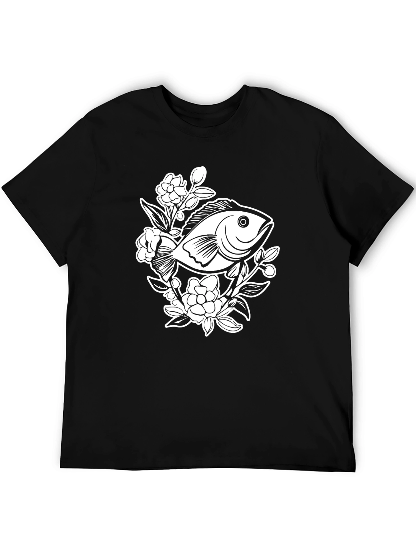 Black Black T-Shirt with Floral Fish Graphic view 5