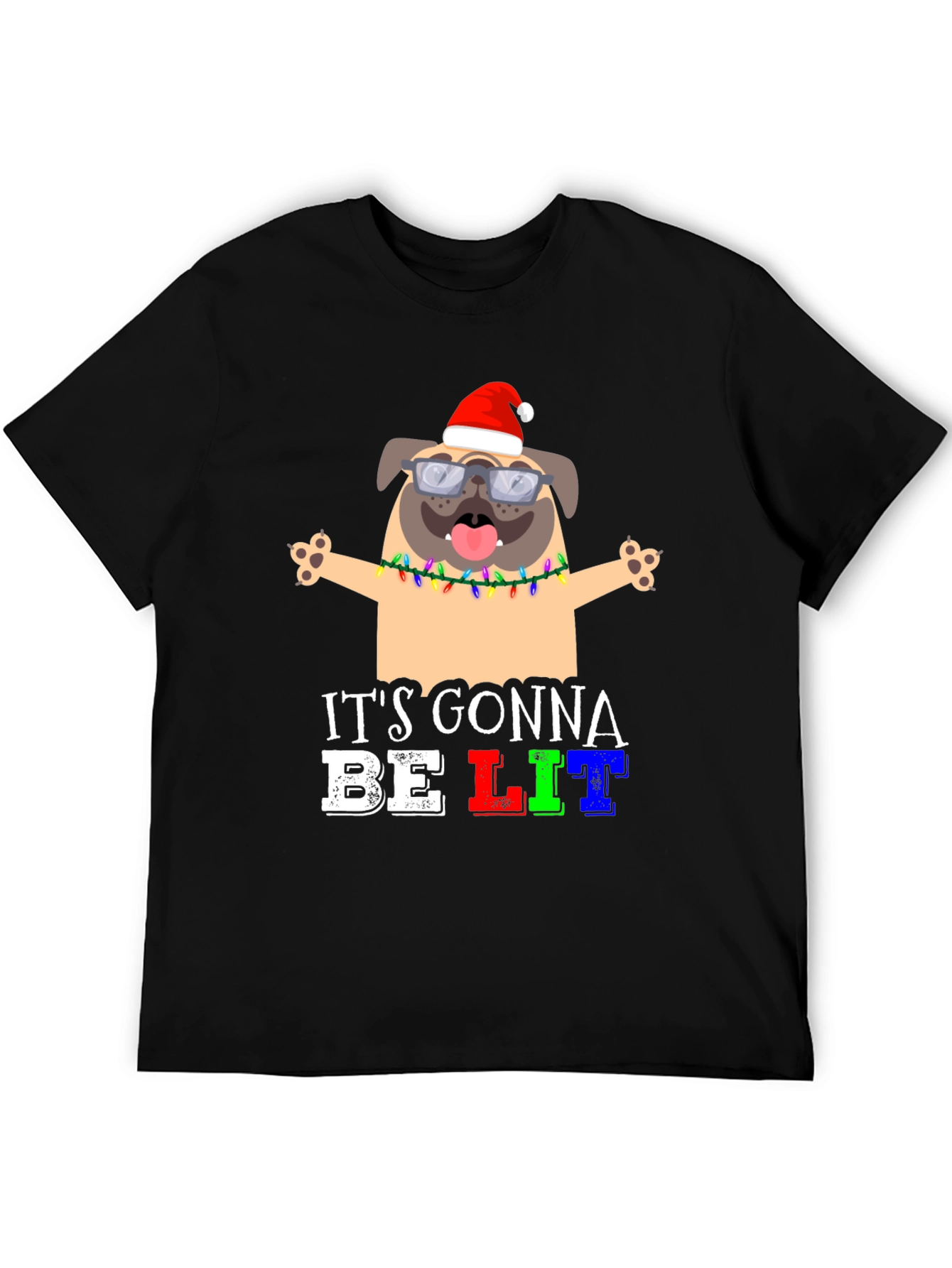 Black It's Gonna Be Lit Pug Christmas T-Shirt view 5
