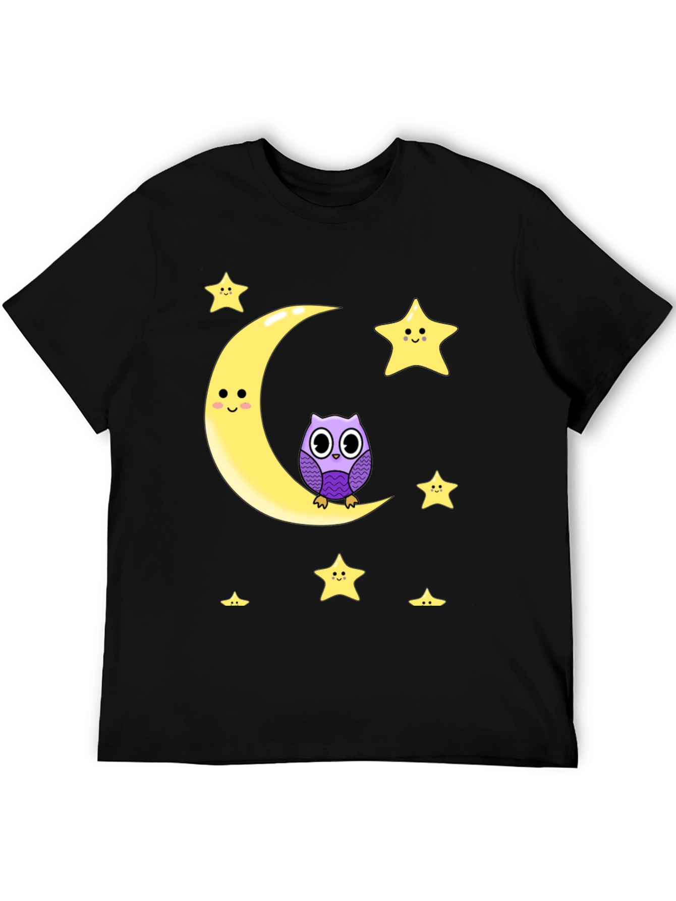 Black Cute Owl on Moon Graphic T-Shirt - Black Cotton Blend view 5