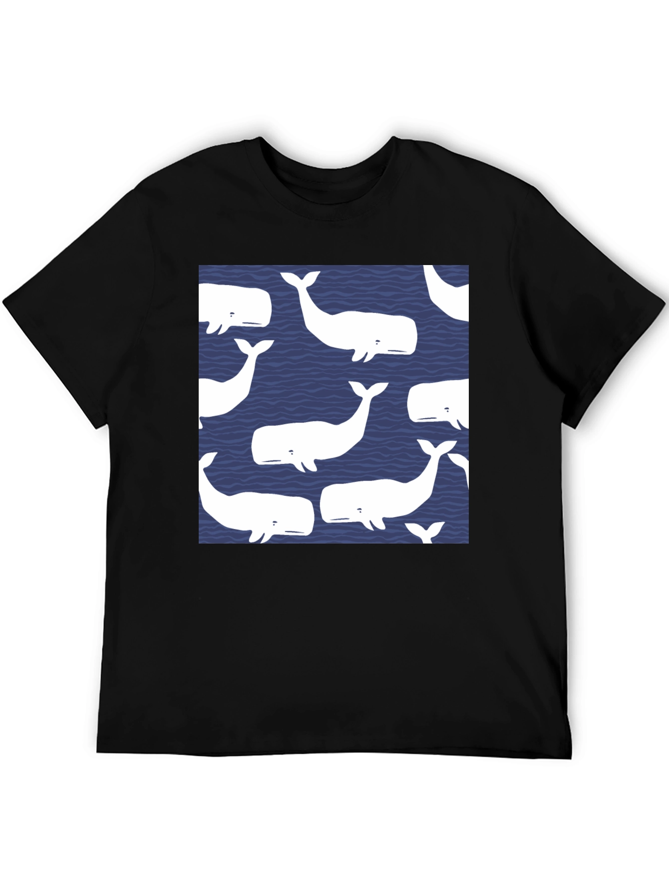 Black Whale Pattern Black T-Shirt view 5