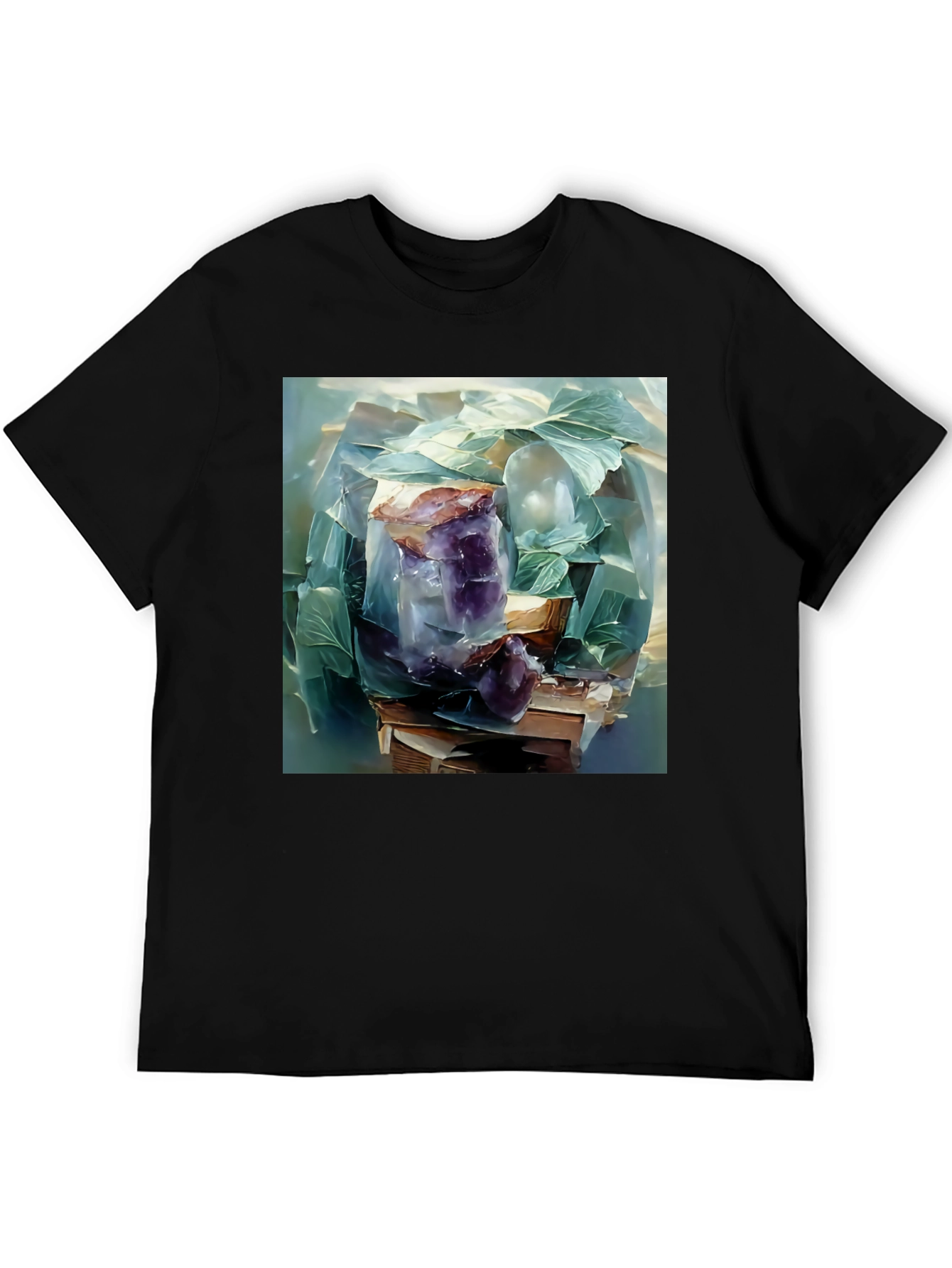 Black Amethyst Crystal Stack T-Shirt - Artistic Graphic Tee view 5