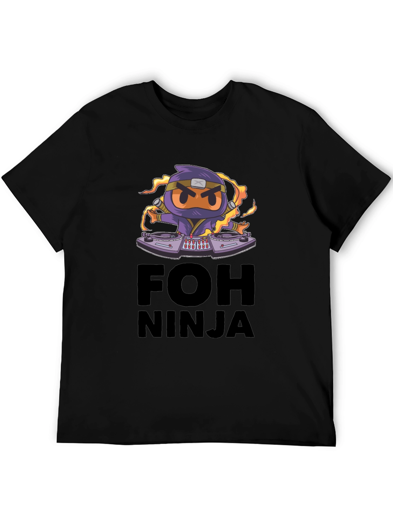 Black FOH Ninja Graphic Tee - Cool DJ Cartoon view 5