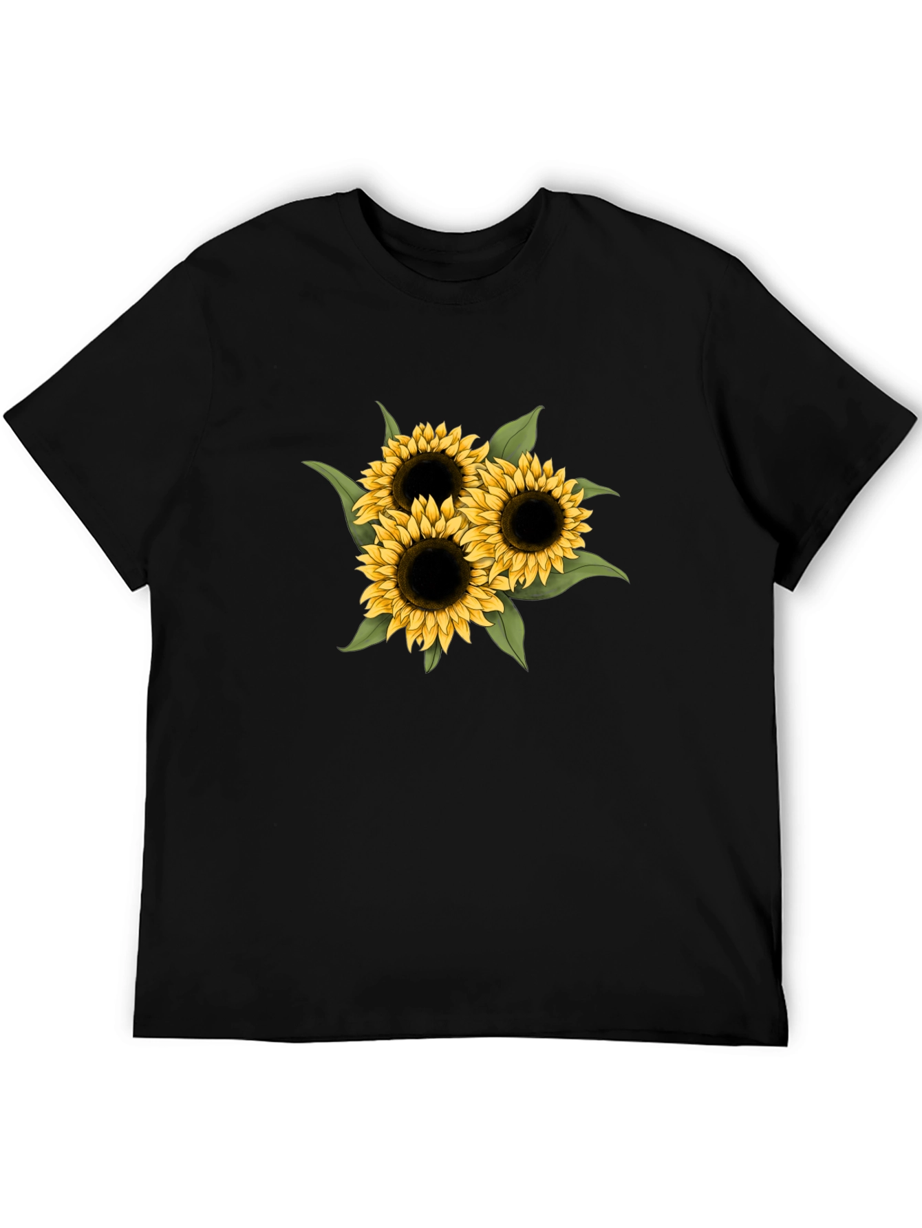 Black Sunflower Graphic Tee - Black Cotton Casual T-Shirt view 5