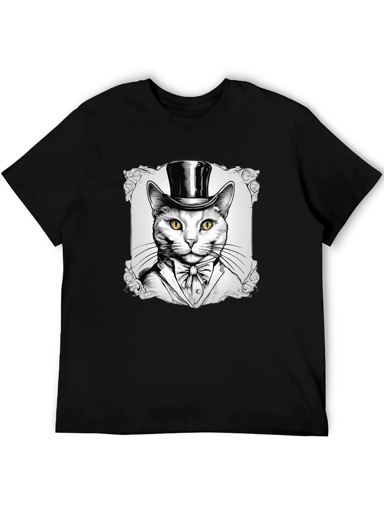 Black Top Hat Cat Graphic T-Shirt - Stylish Feline Design view 5