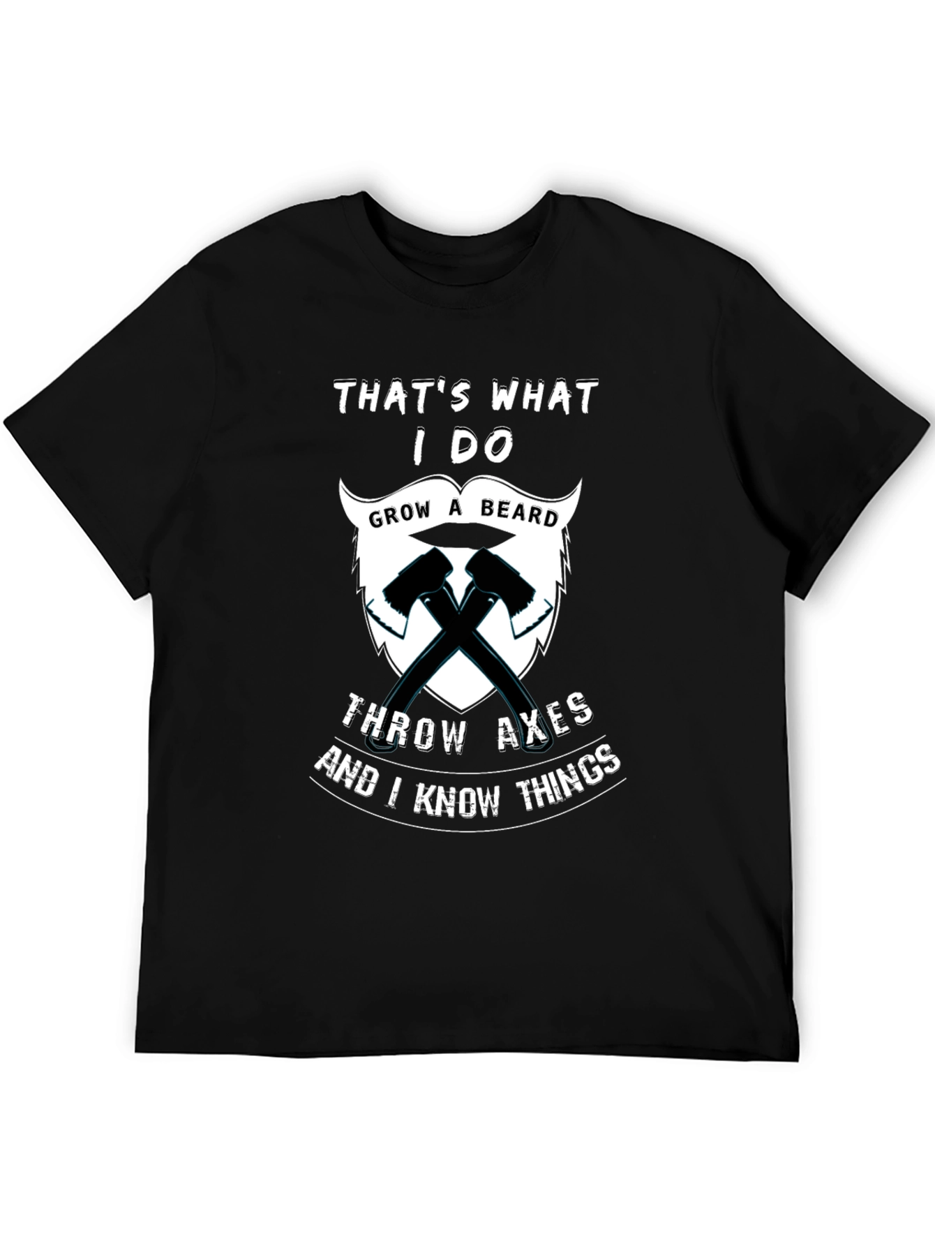 Black Humorous "Grow a Beard, Throw Axes" Graphic T-Shirt view 5