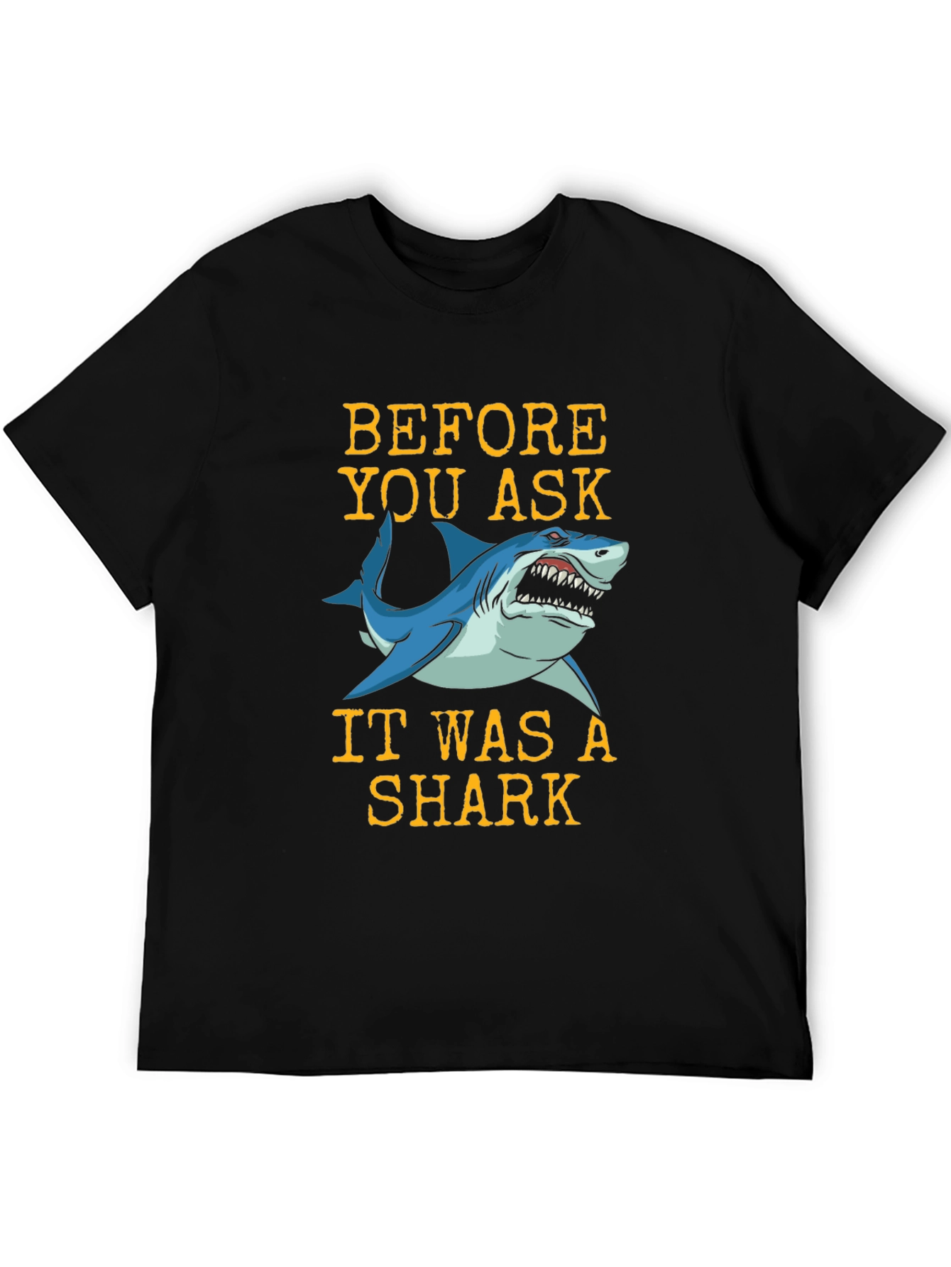 Black Funny Shark Bite T-Shirt - Before You Ask Graphic Tee view 5