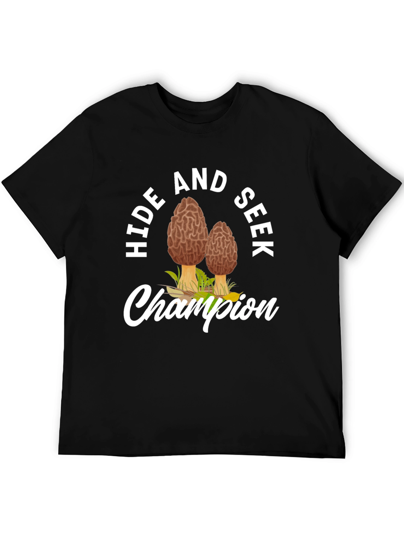 Black Hide and Seek Champion Morel Mushroom T-Shirt view 5